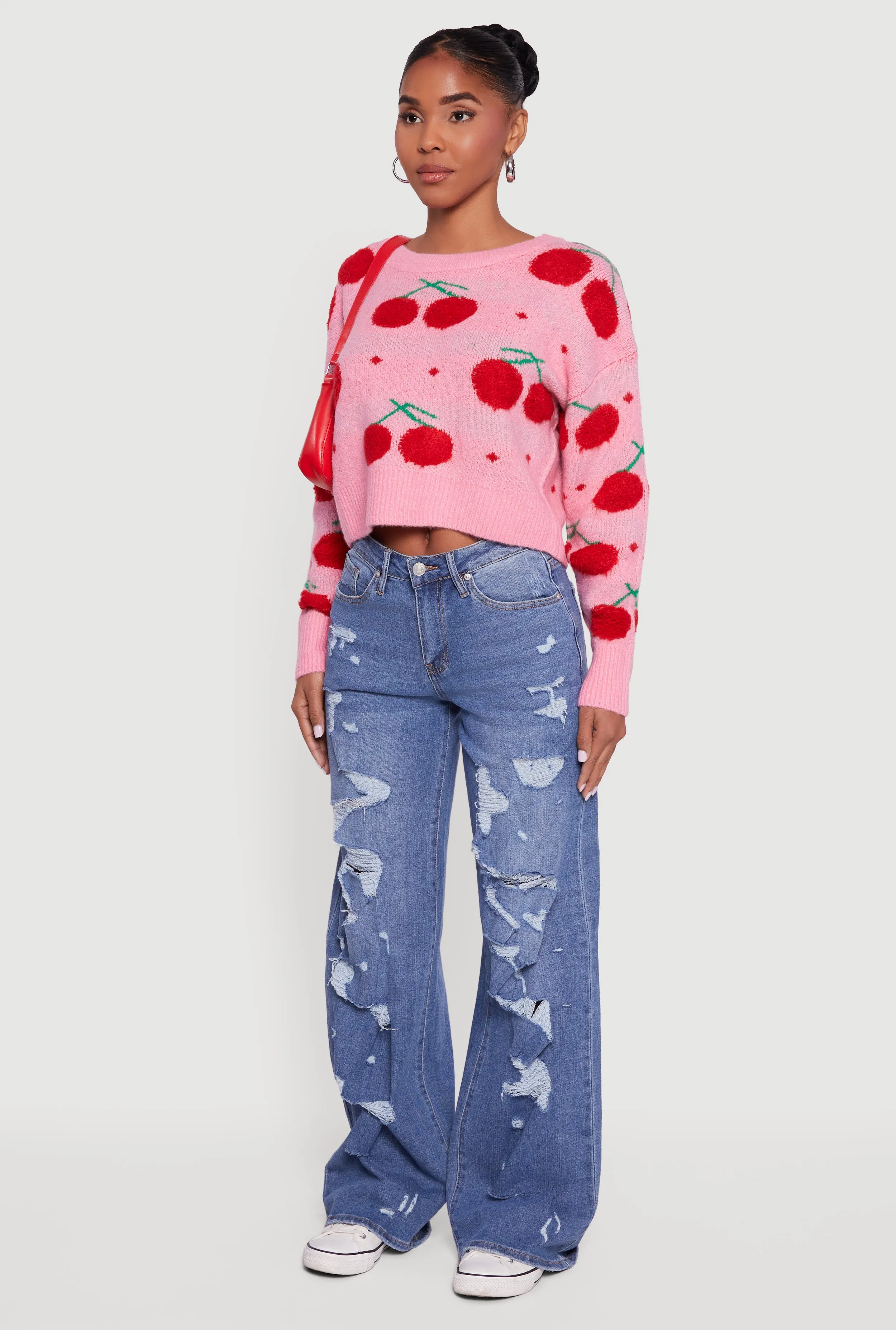 Cherry Print Pullover Cropped Sweater sold by Rainbow product image thumbnail 5