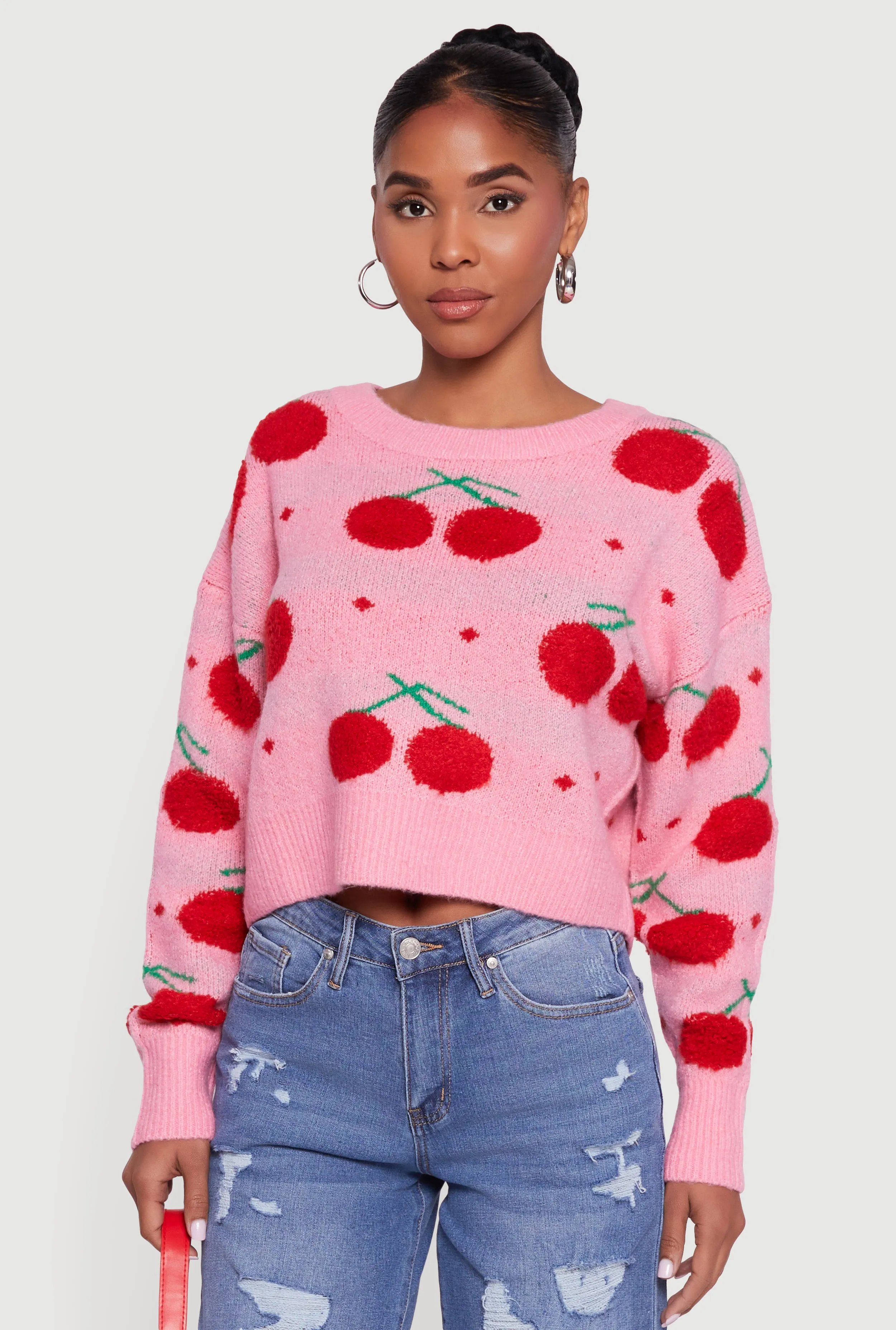 Cherry Print Pullover Cropped Sweater sold by Rainbow product image thumbnail 2