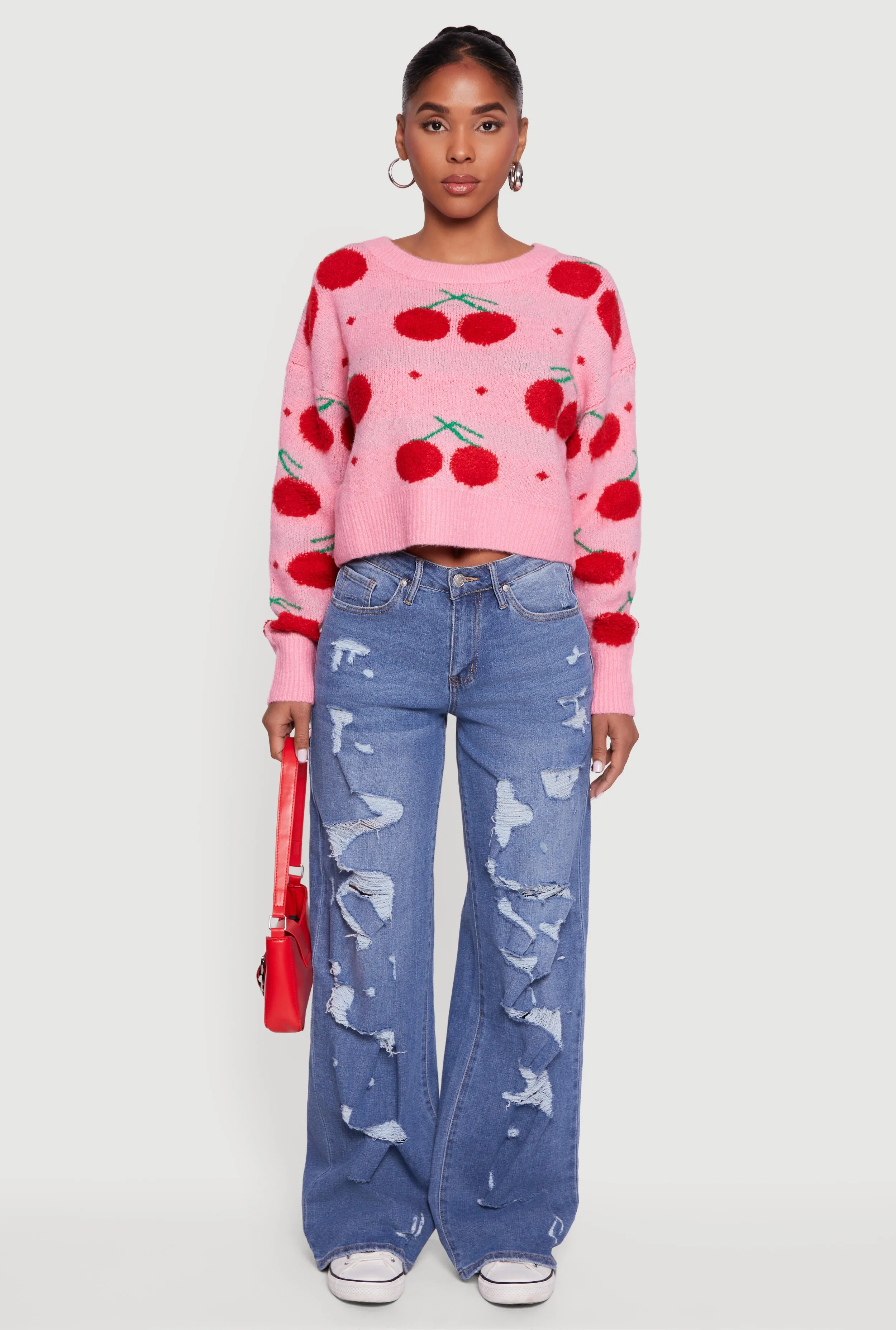 Cherry Print Pullover Cropped Sweater sold by Rainbow product image thumbnail 3