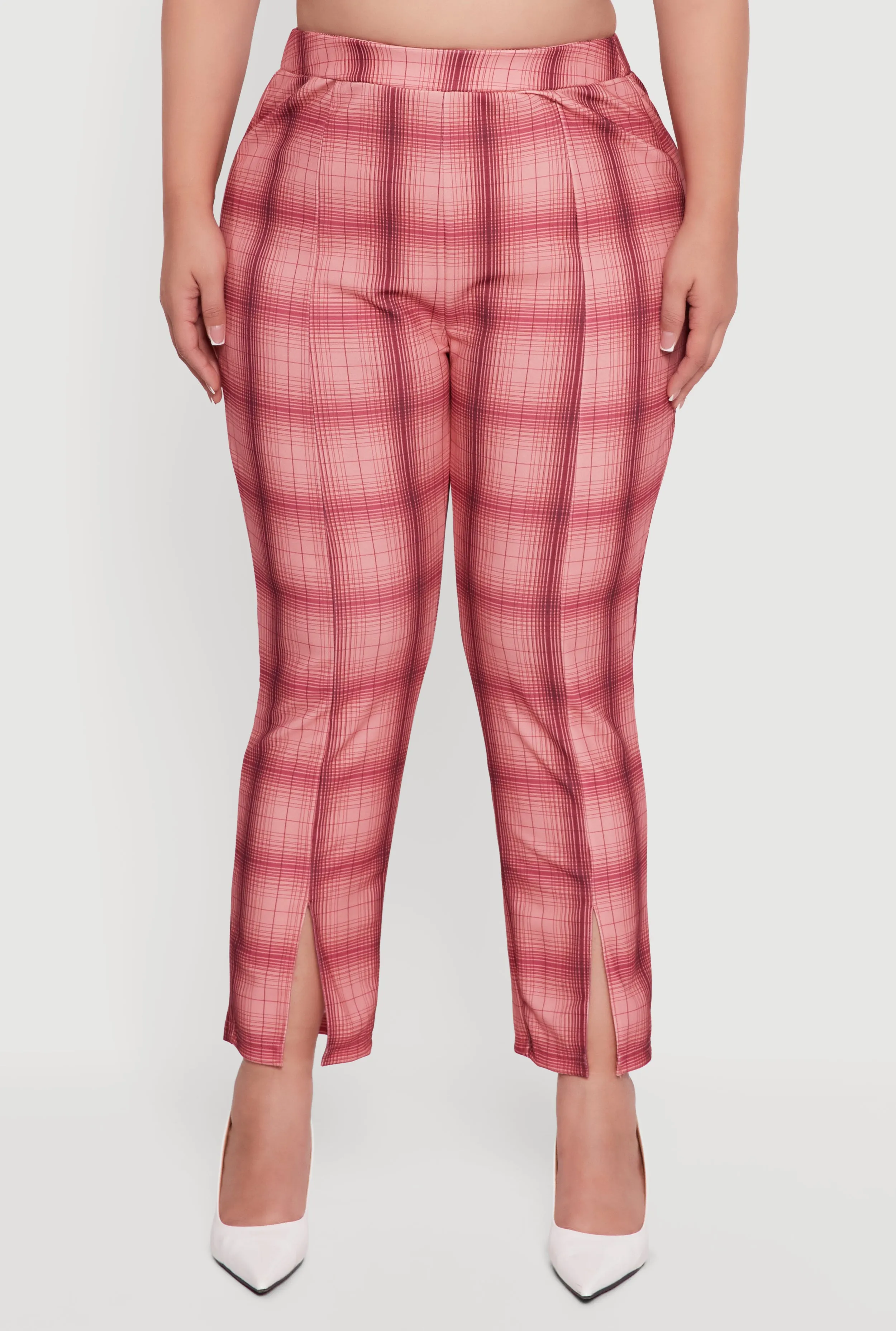 Plus Size Plaid Slit Front Pull On Slim Leg Pants sold by Rainbow product image thumbnail 5