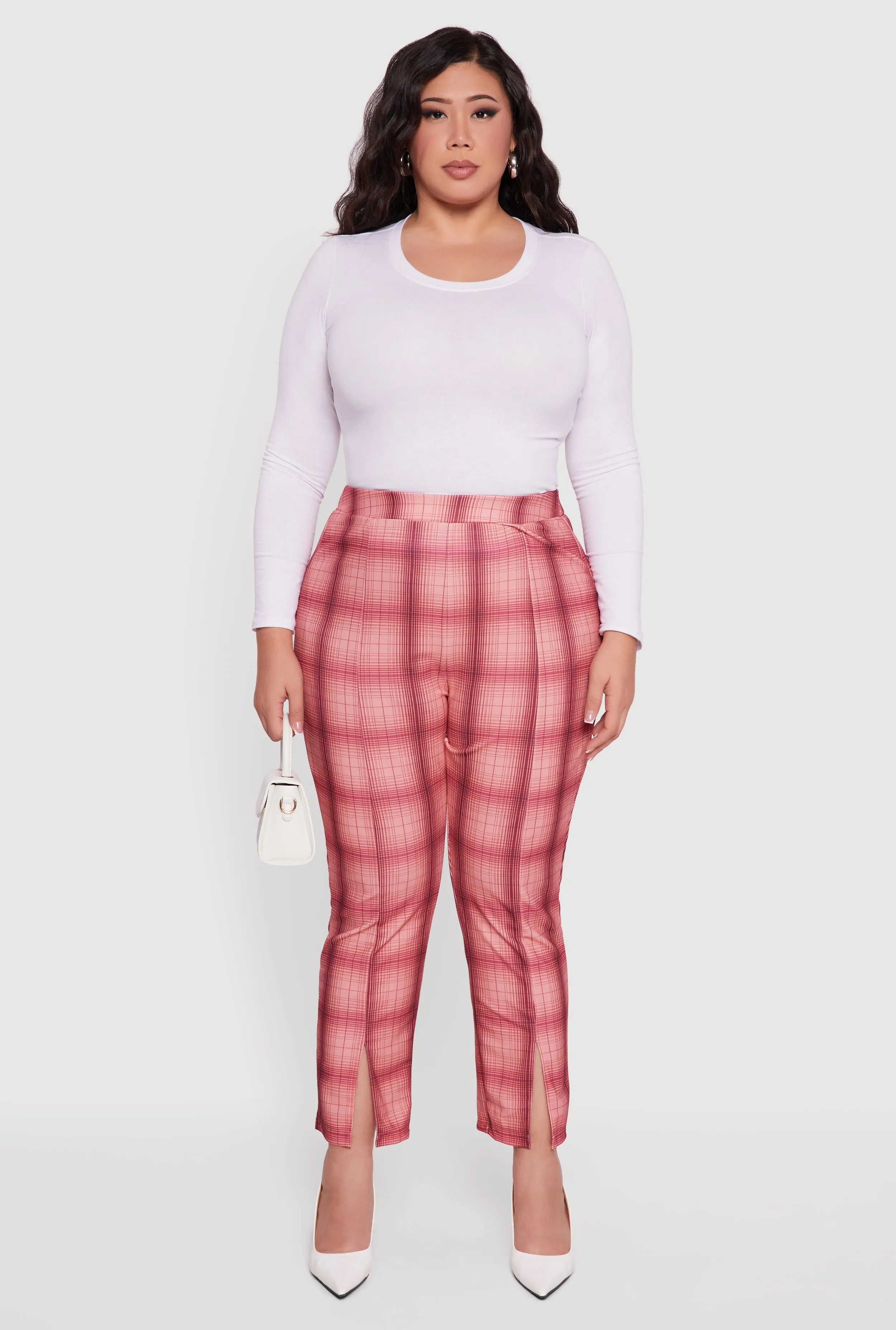 Plus Size Plaid Slit Front Pull On Slim Leg Pants sold by Rainbow product image thumbnail 2