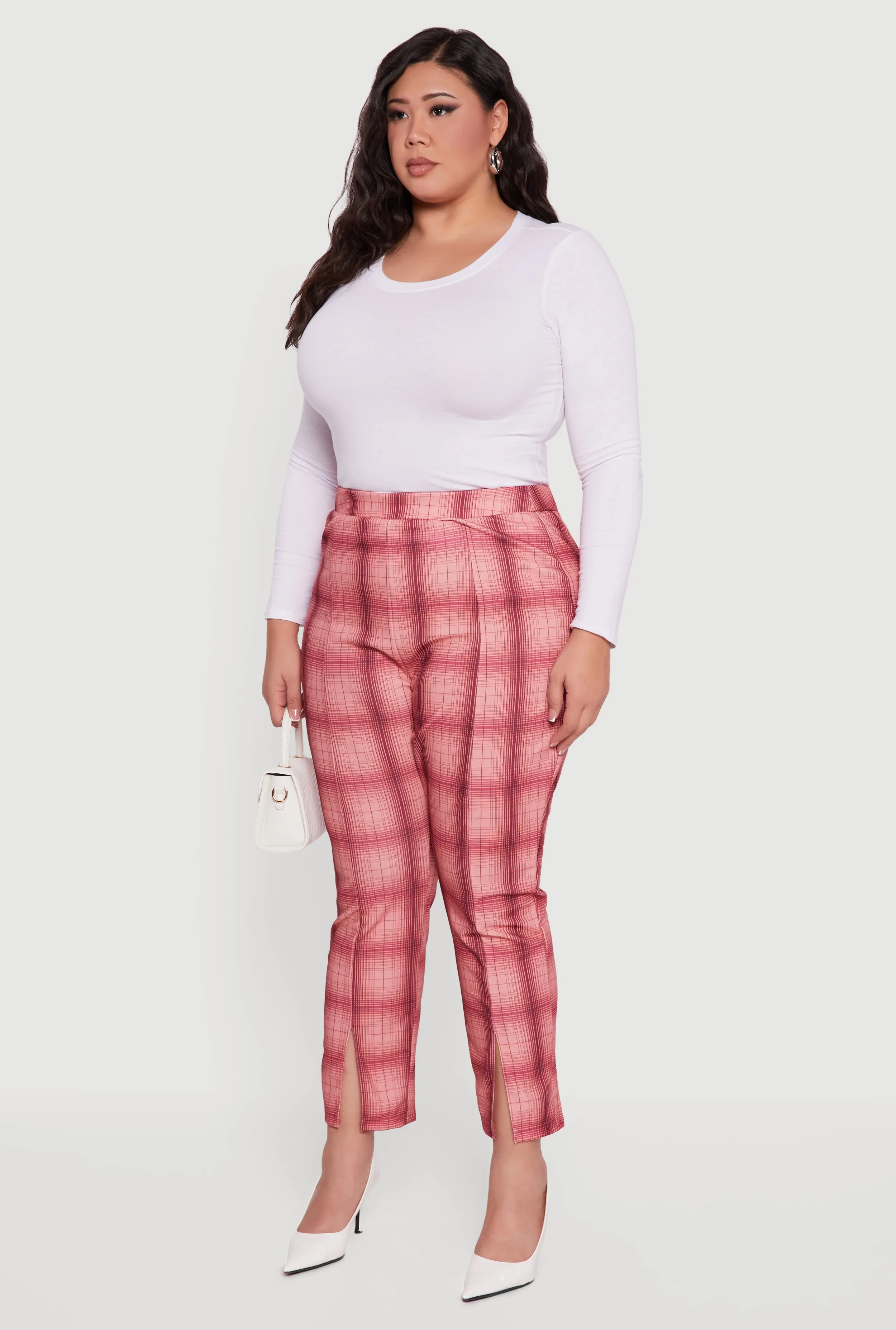 Plus Size Plaid Slit Front Pull On Slim Leg Pants sold by Rainbow product image thumbnail 3