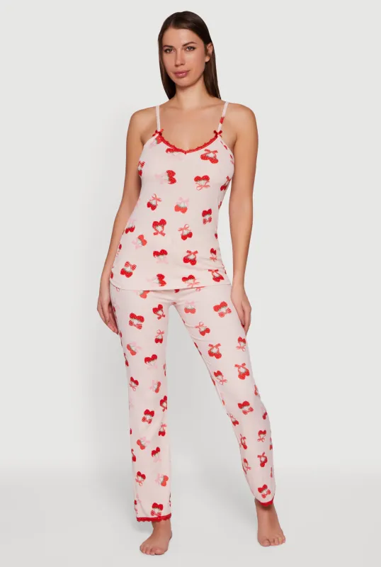 Strawberry Bow Print Pajama Top and Pants Set sold by Rainbow