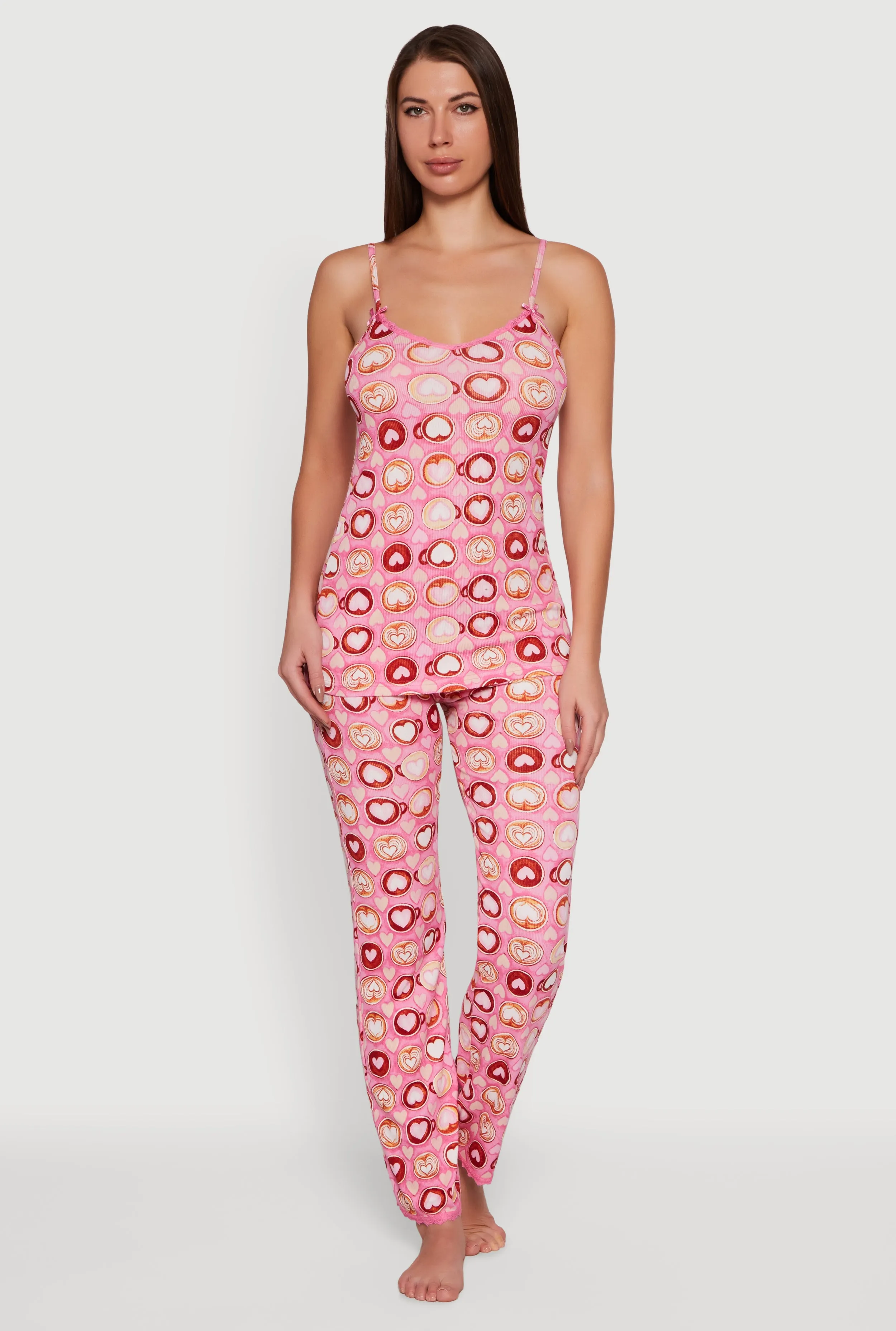 Heart Print Sleeveless Ribbed Knit Pajama Top and Pants sold by Rainbow product image thumbnail 2