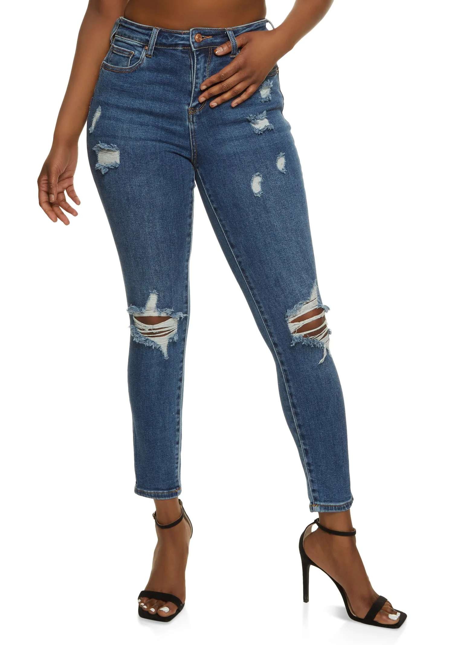 High Waisted Distressed Skinny Jeans sold by Rainbow product image thumbnail 3