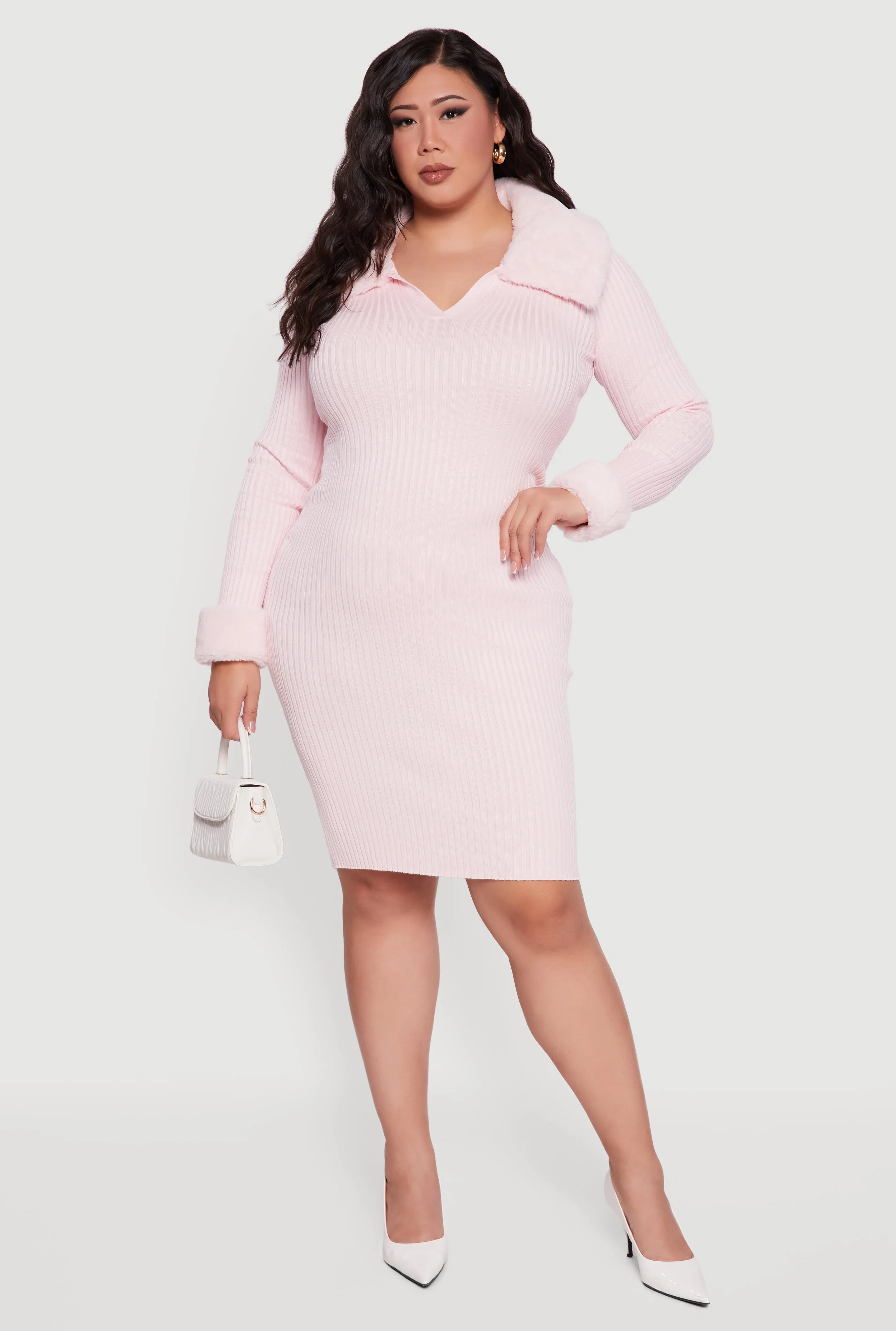 Plus Size Sweater Dress with Removable Collar and Cuffs sold by Rainbow