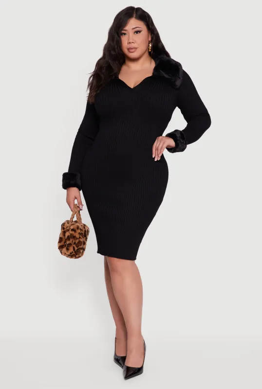 Plus Size Sweater Dress with Removable Collar and Cuffs sold by Rainbow