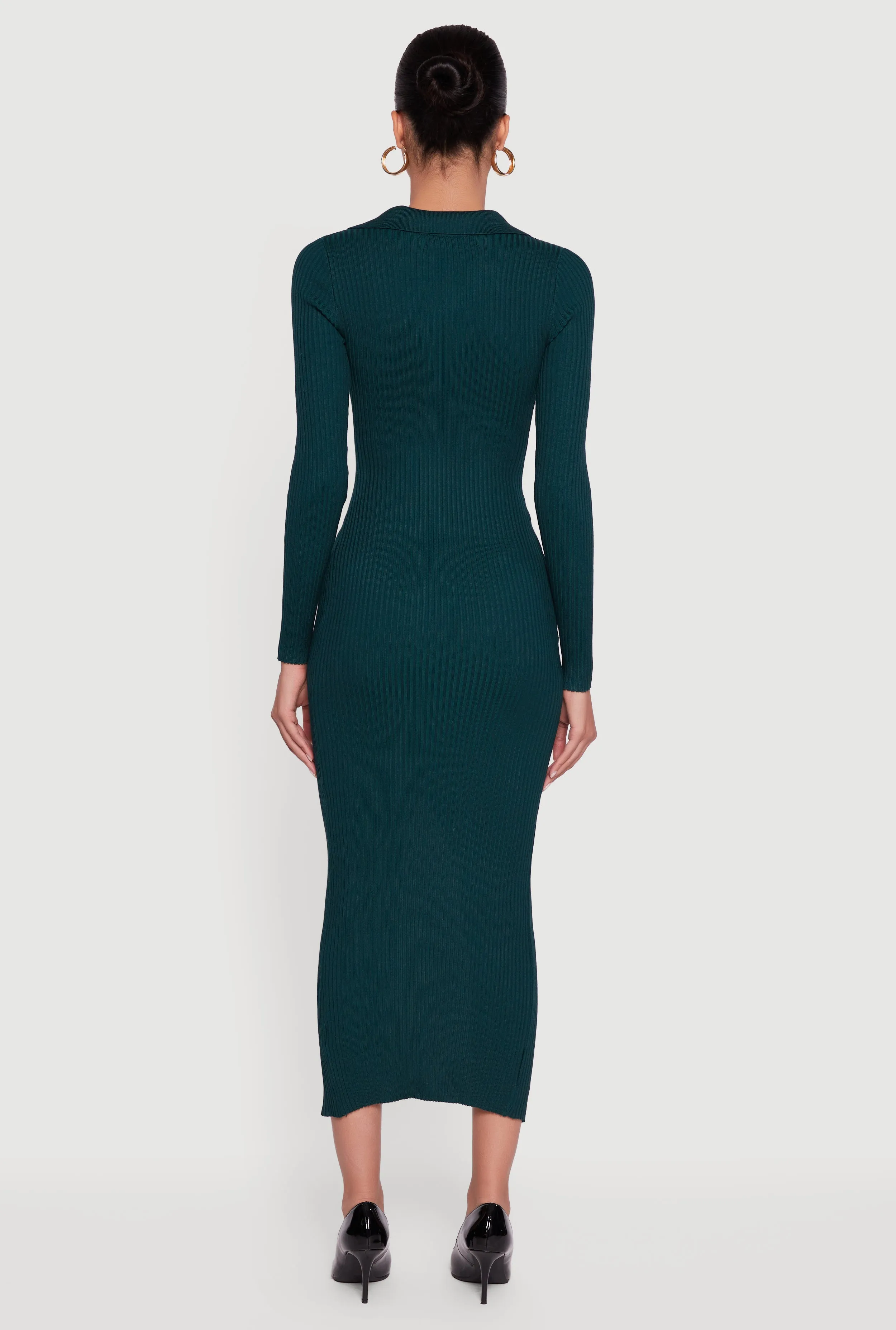 Rib Knit Button Detail Long Sleeve Slit Front Dress sold by Rainbow product image thumbnail 5