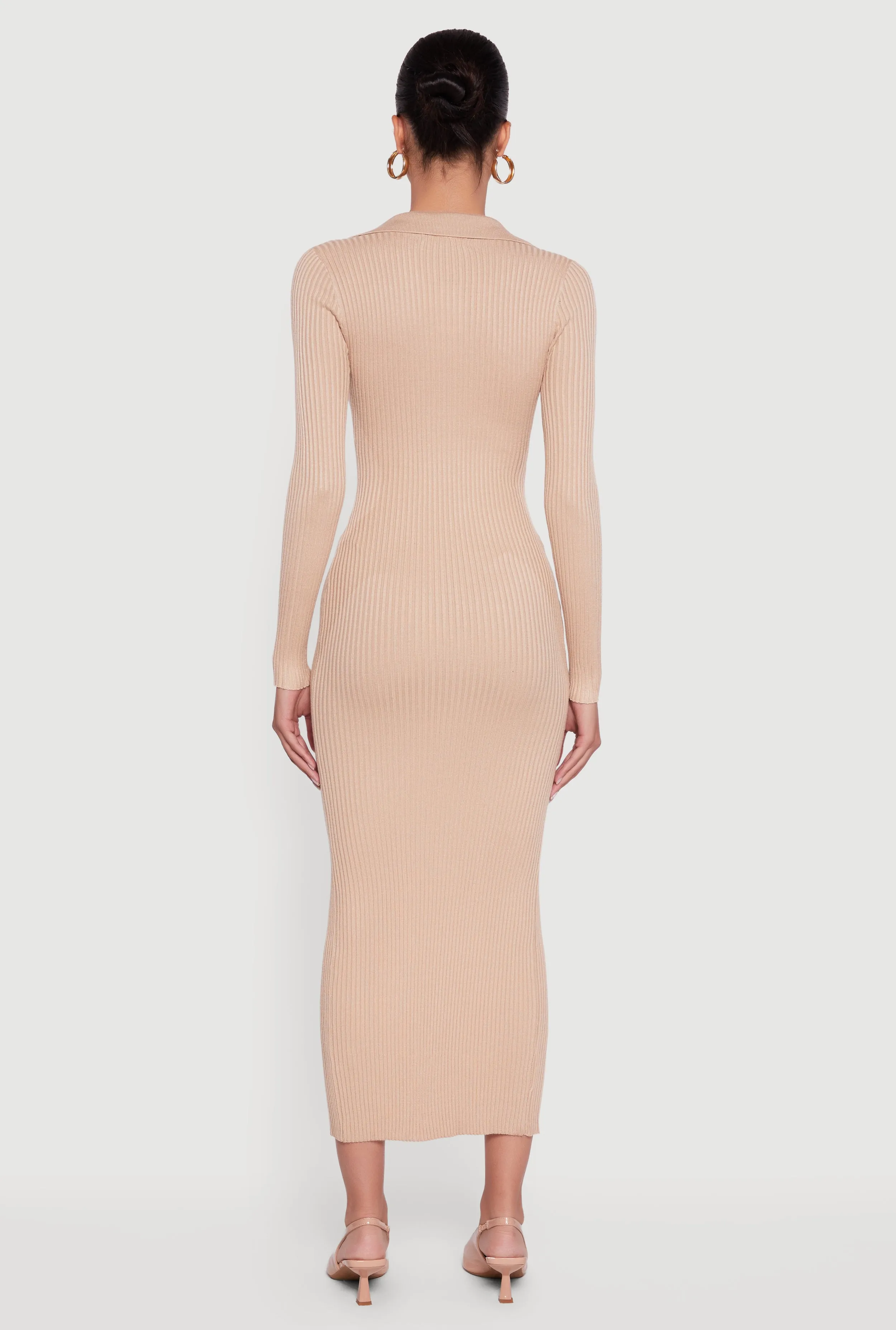 Rib Knit Button Detail Long Sleeve Slit Front Dress sold by Rainbow product image thumbnail 5