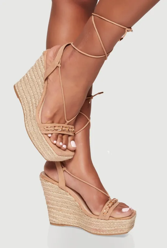 Chain Detail Strappy Lace Up Espadrille Wedges sold by Rainbow