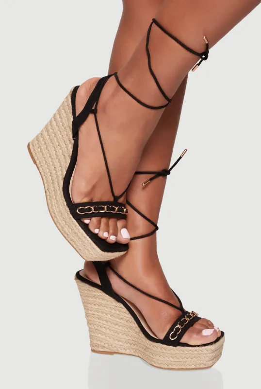 Chain Detail Strappy Lace Up Espadrille Wedges sold by Rainbow