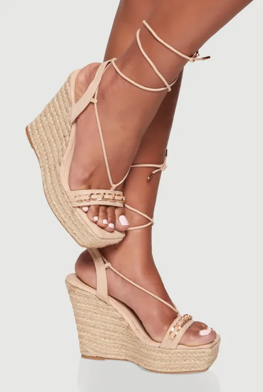 Chain Detail Strappy Lace Up Espadrille Wedges sold by Rainbow