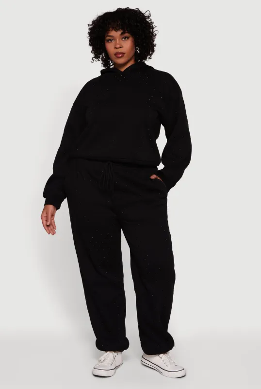 Plus Size Rhinestone Studded Drawstring Waist Sweatpants sold by Rainbow