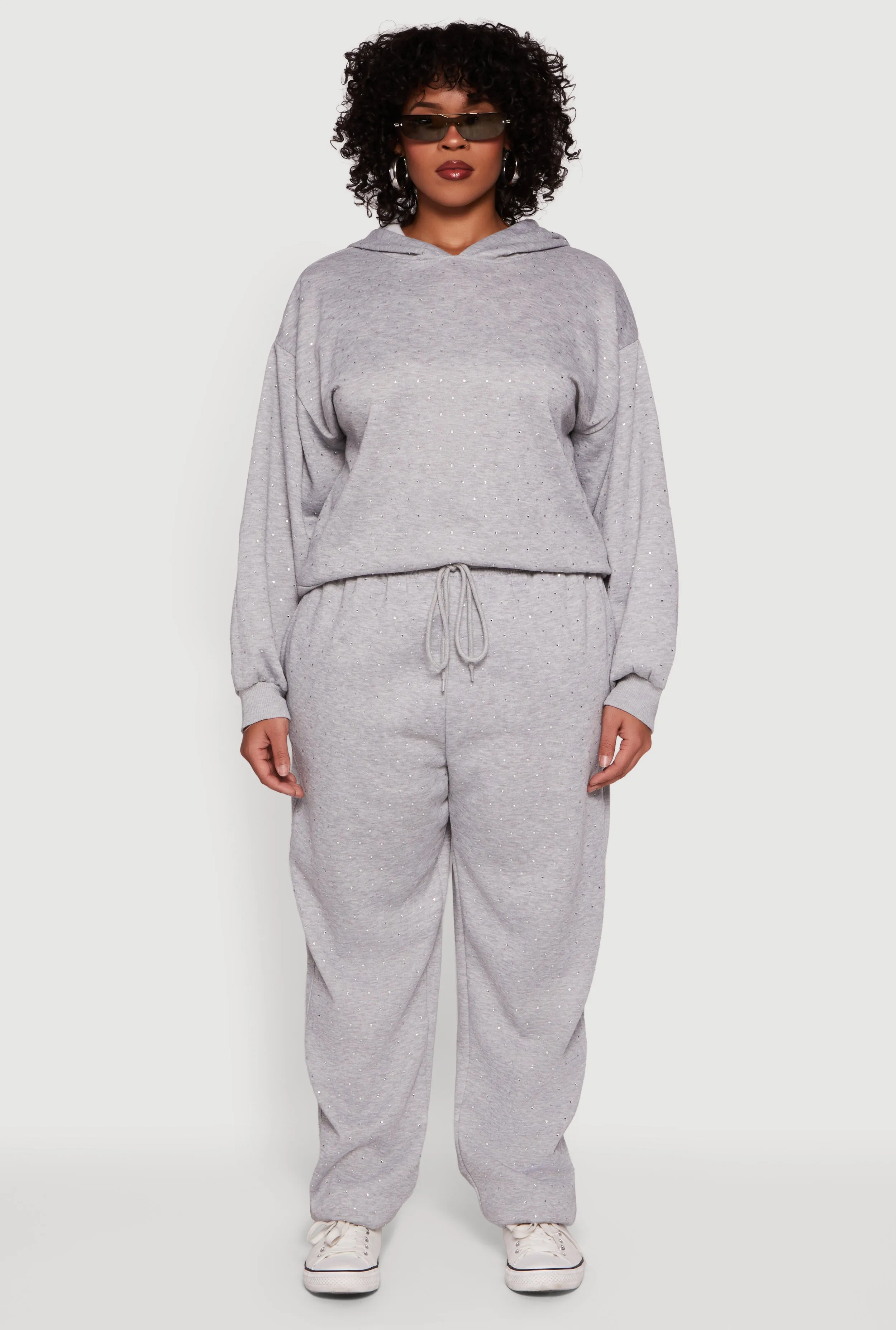 Plus Size Rhinestone Studded Drawstring Waist Sweatpants sold by Rainbow product image thumbnail 3