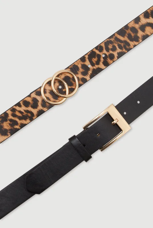 Plus Size Metallic Buckle Faux Leather Belts 2 Pack sold by Rainbow