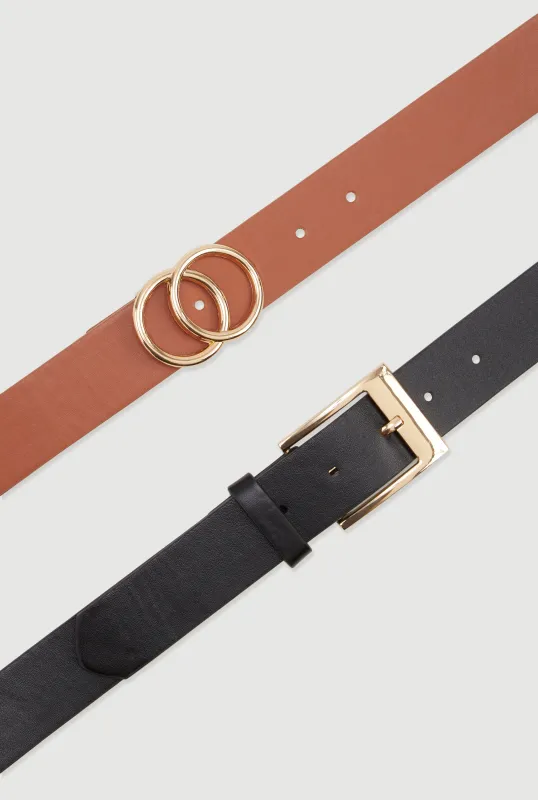 Plus Size Metallic Buckle Faux Leather Belts 2 Pack sold by Rainbow