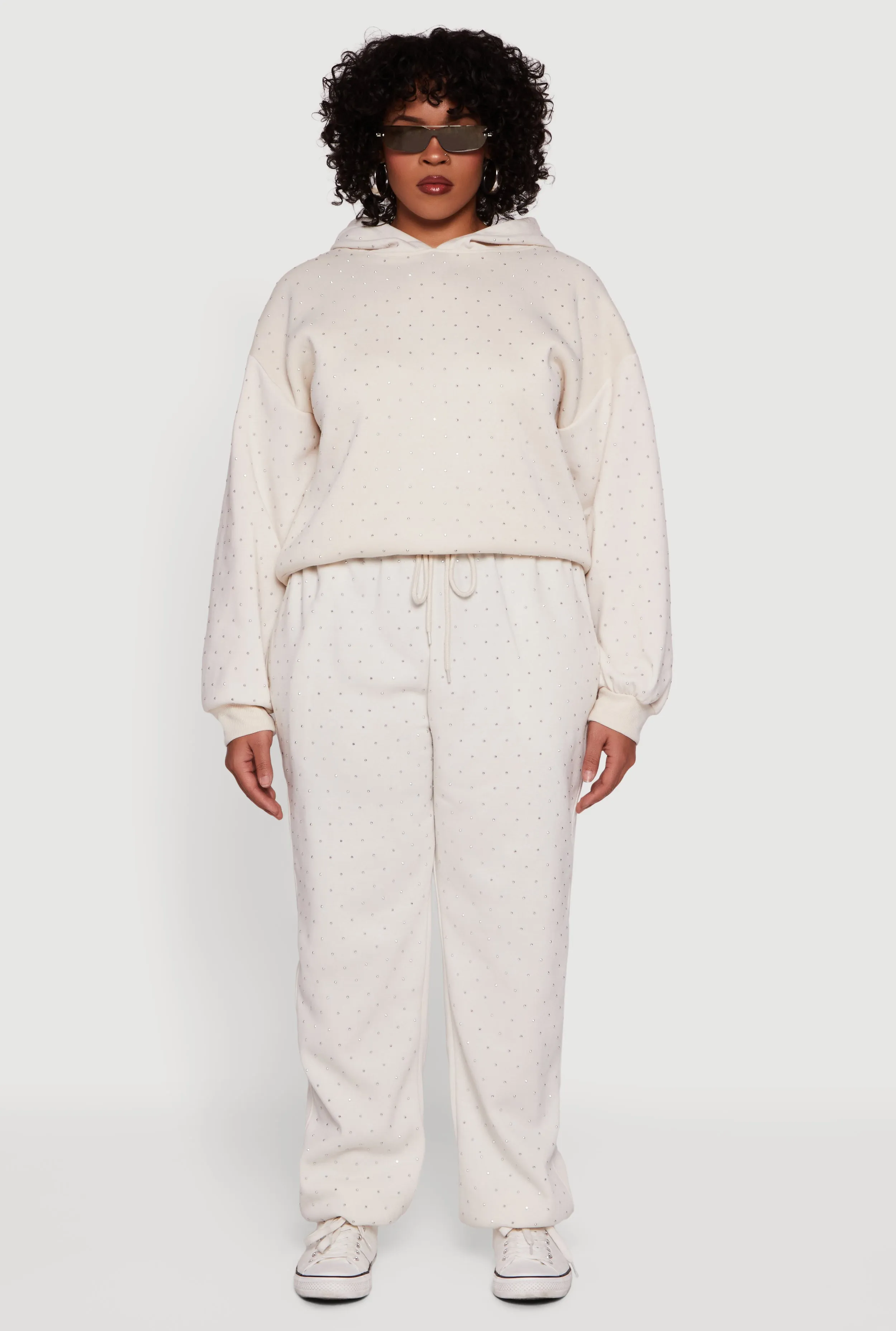 Plus Size Rhinestone Studded Drawstring Waist Sweatpants sold by Rainbow
