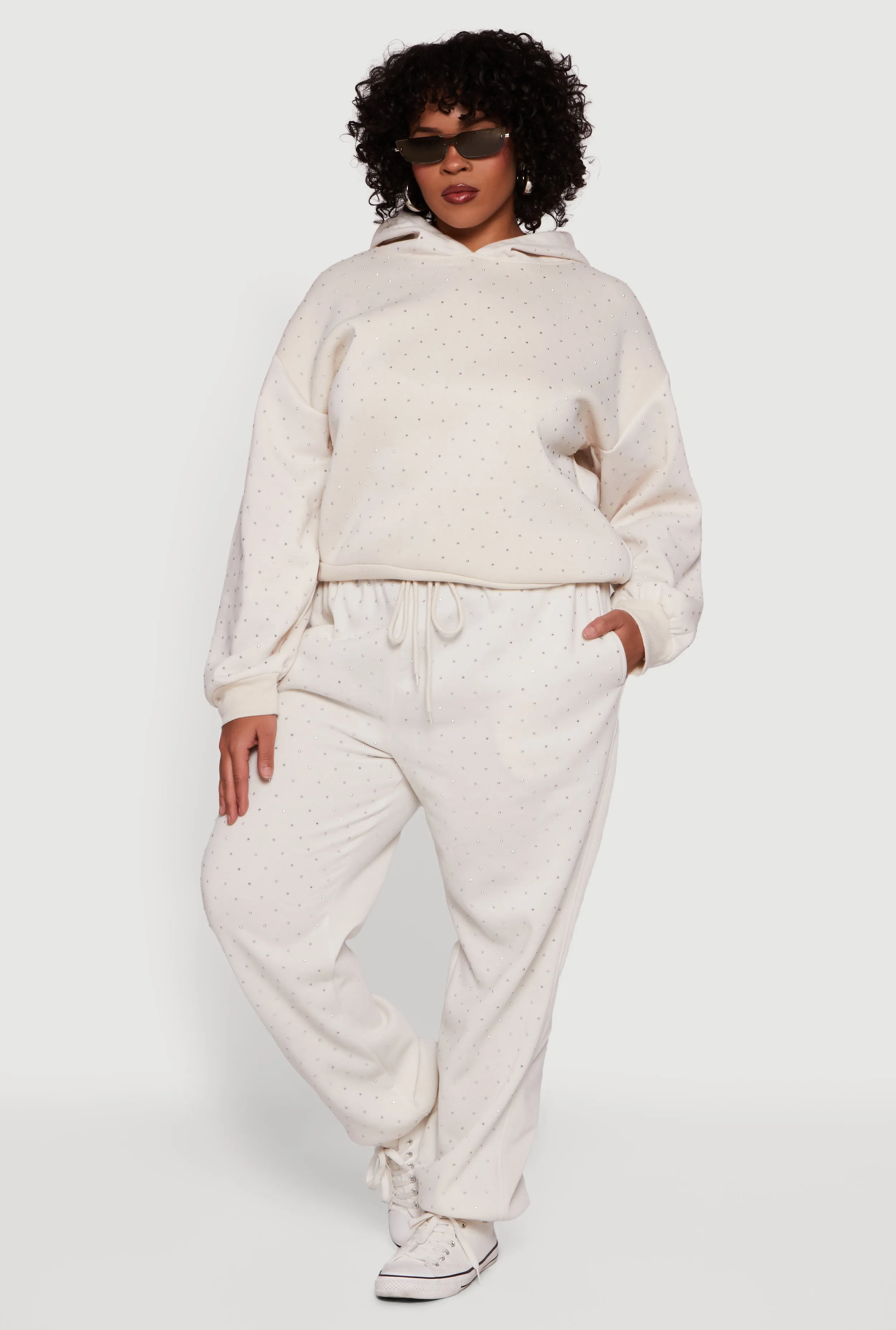 Plus Size Rhinestone Studded Drawstring Waist Sweatpants sold by Rainbow product image thumbnail 2