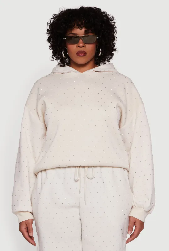 Plus Size Rhinestone Studded Pullover Hoodie sold by Rainbow