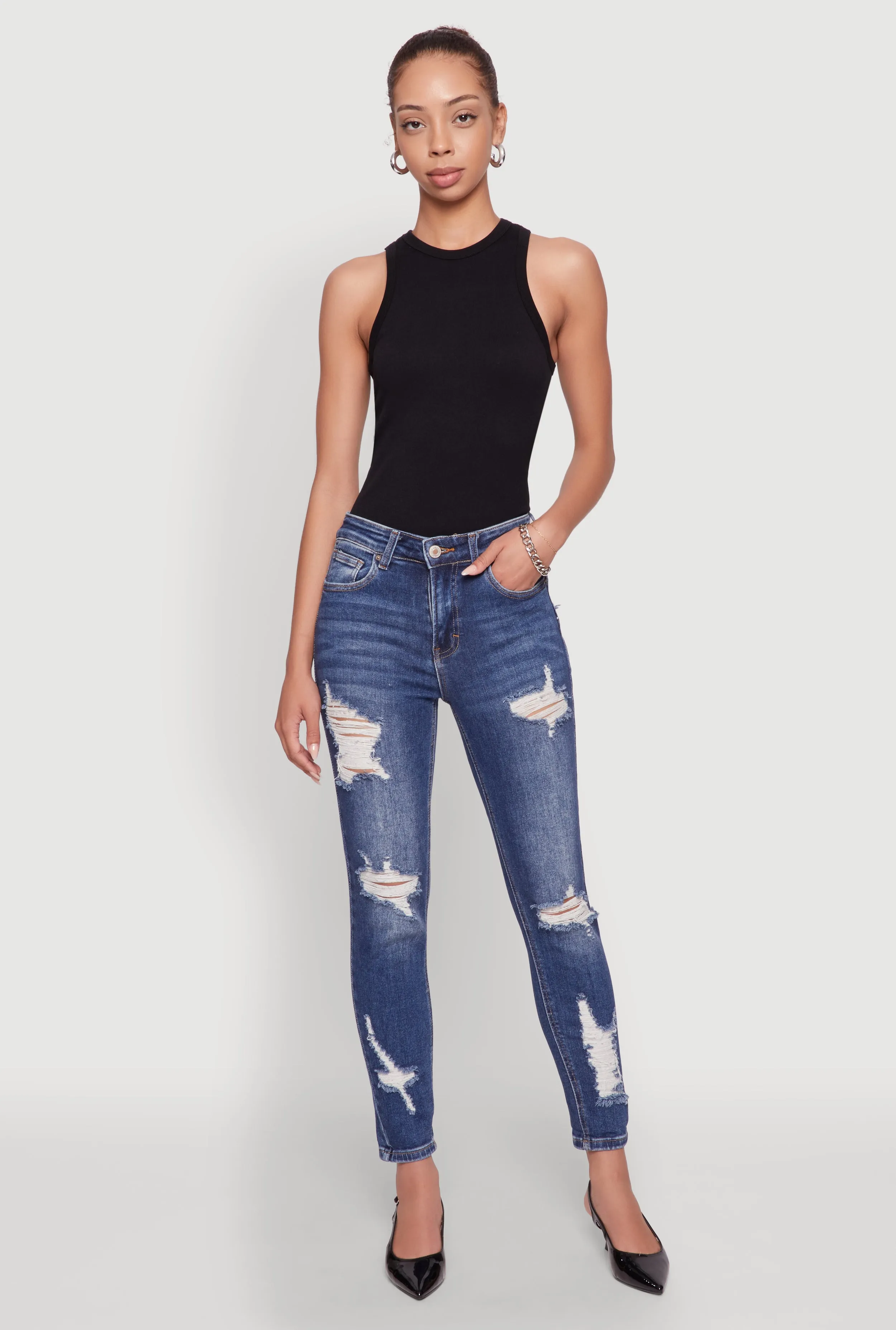 High Waist Ripped Push Up Skinny Jeans sold by Rainbow product image thumbnail 5