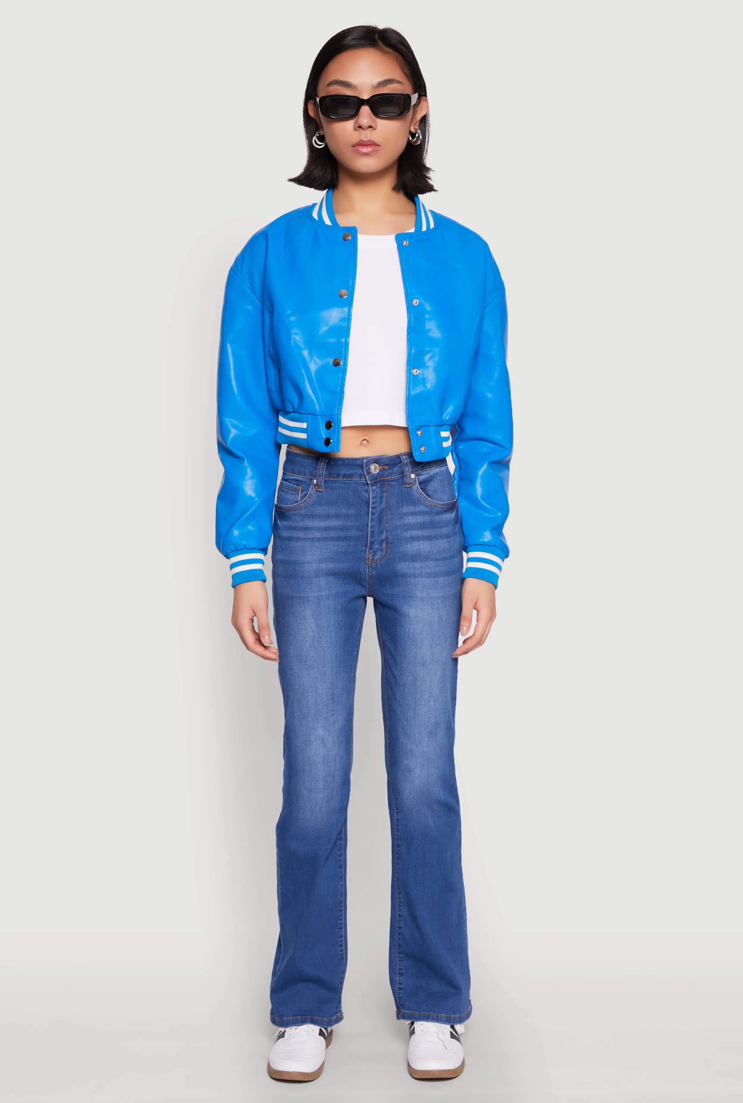 Makayla Cropped Faux Leather Bomber Jacket sold by Rainbow product image thumbnail 3