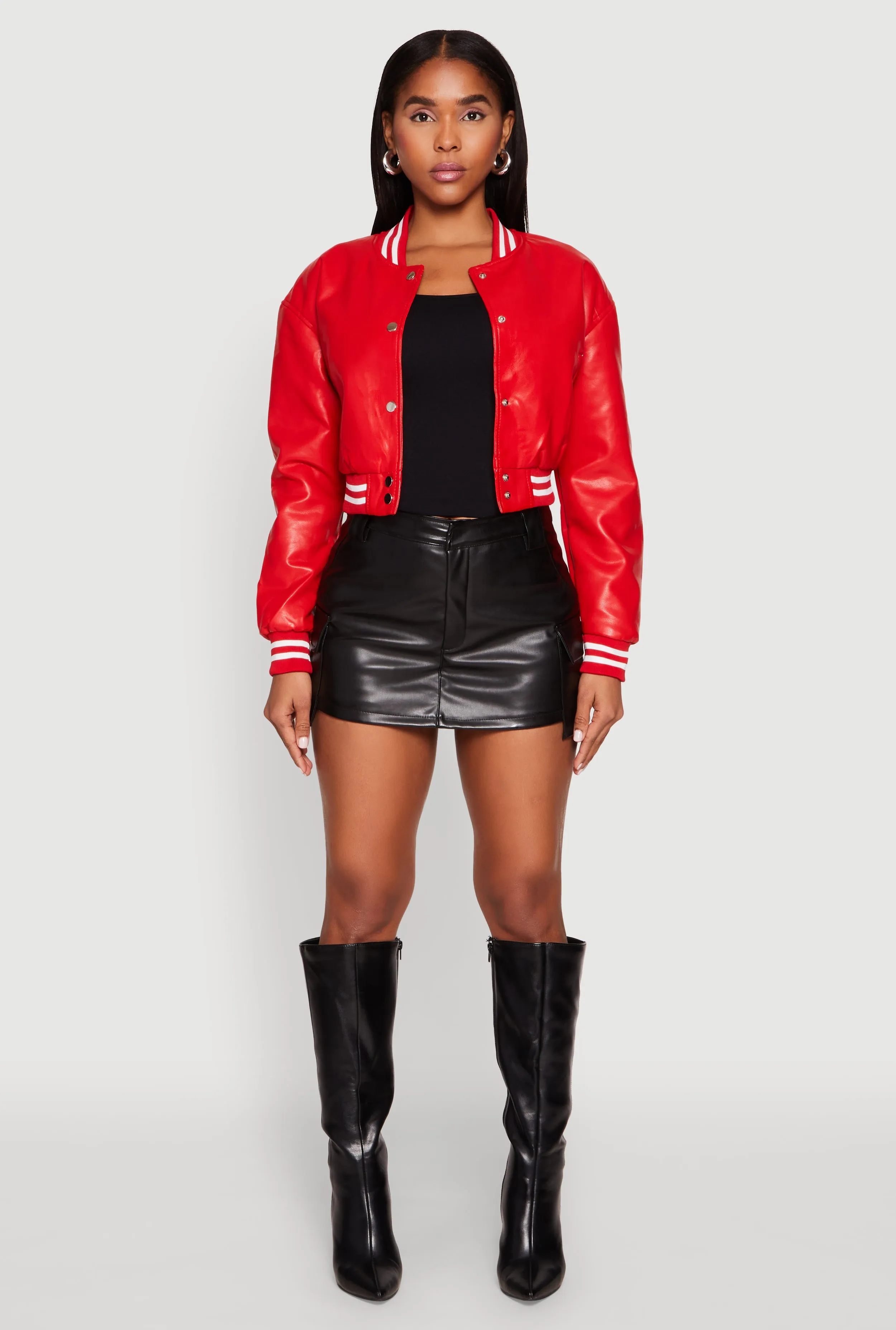 Makayla Cropped Faux Leather Bomber Jacket sold by Rainbow product image thumbnail 4