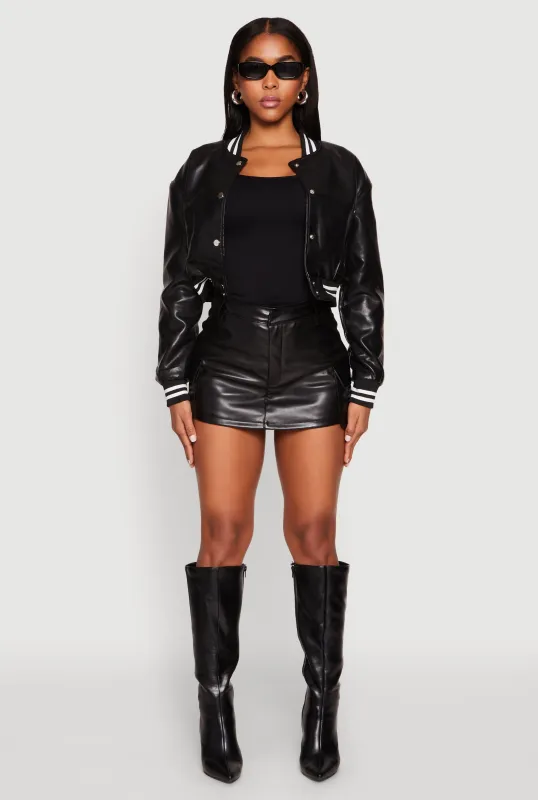 Makayla Cropped Faux Leather Bomber Jacket sold by Rainbow