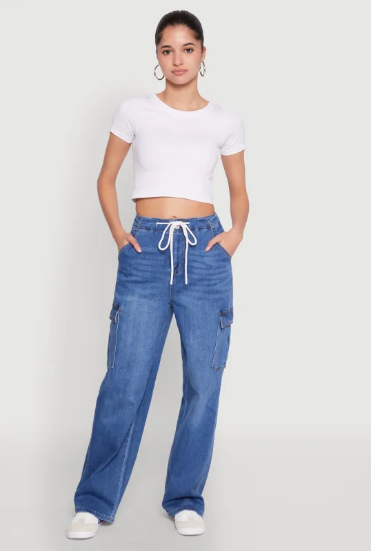 Drawstring High Waist Cargo Jeans sold by Rainbow