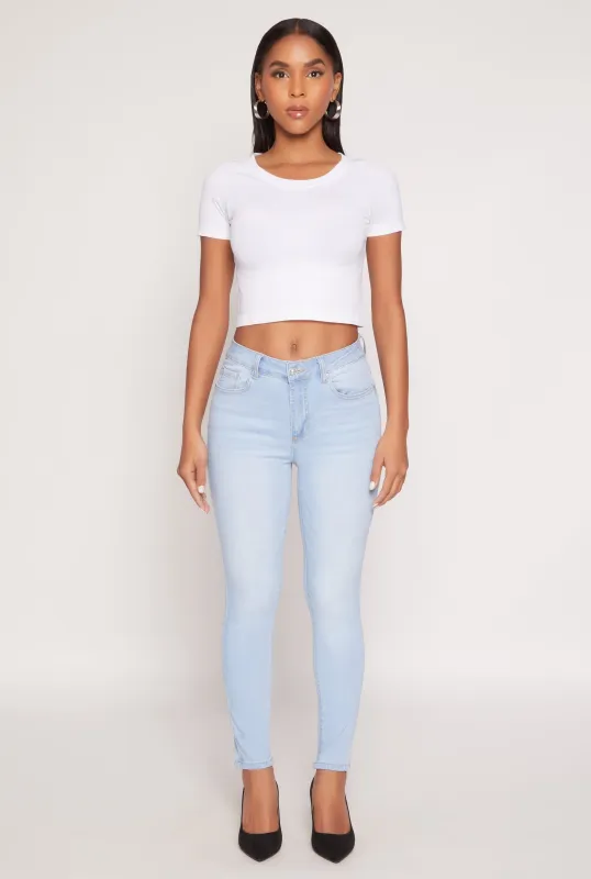 Whiskered High Waist Stretch Skinny Jeans sold by Rainbow