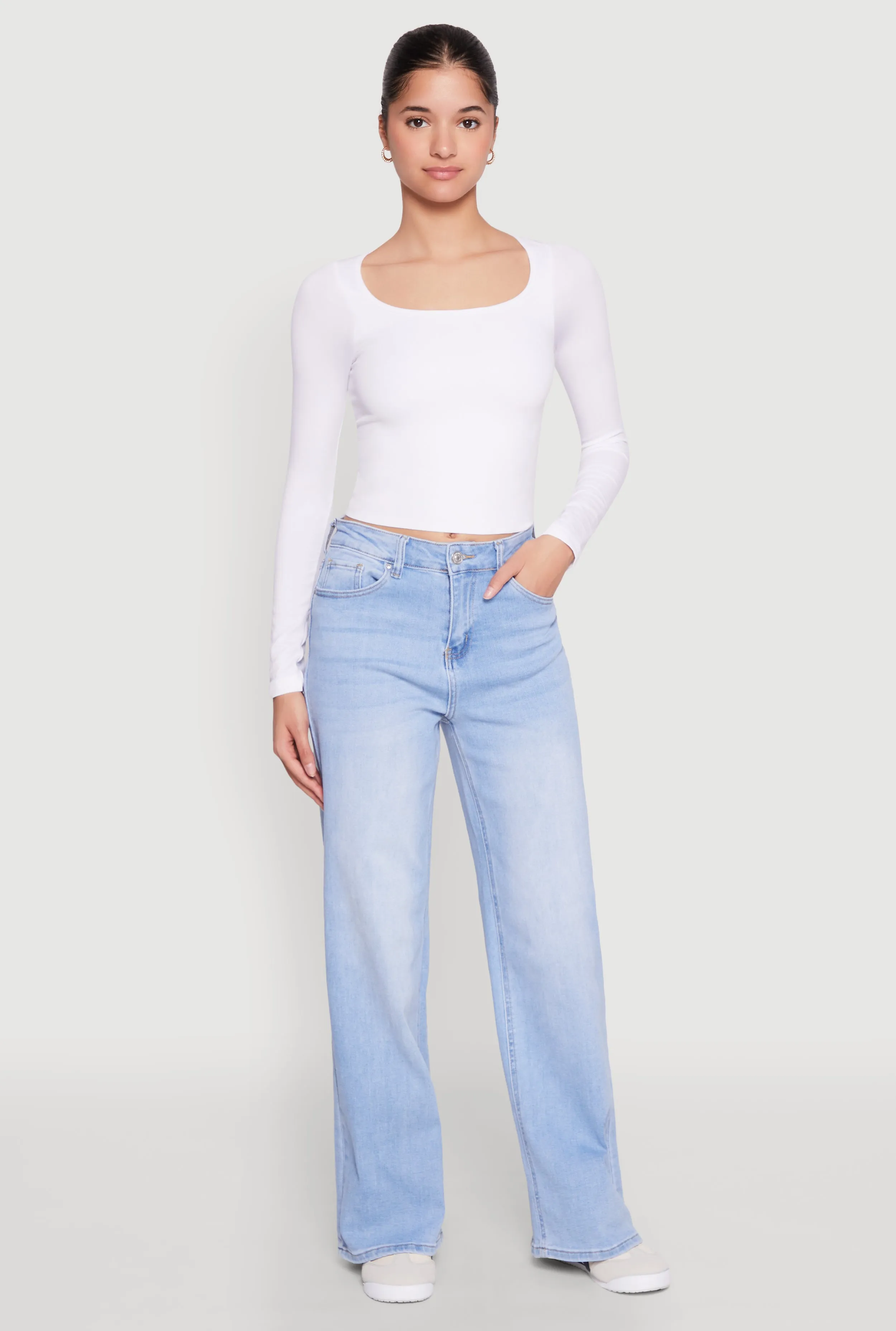 Whiskered Wide-Leg High Waist Jeans sold by Rainbow