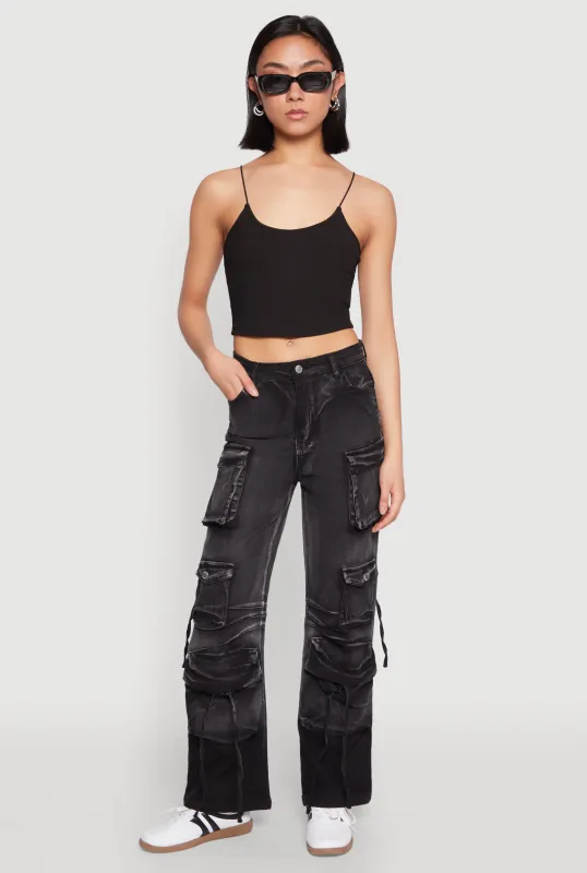 Chloe Acid Wash Wide-Leg Cargo Jeans sold by Rainbow