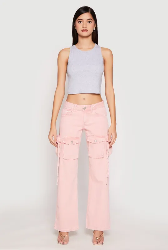 Low Rise Wide-Leg Tassel Cargo Jeans sold by Rainbow