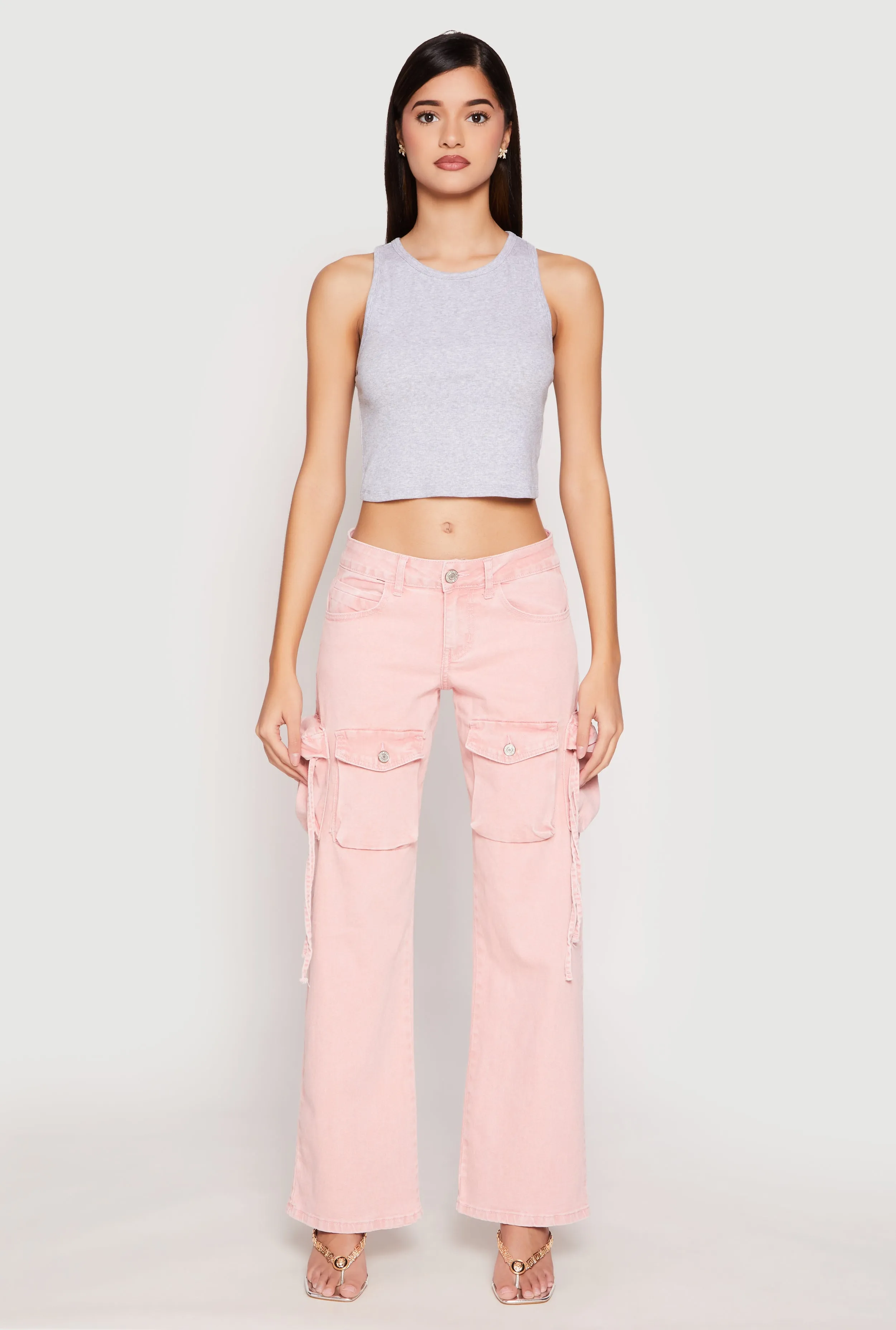 Low Rise Wide-Leg Tassel Cargo Jeans sold by Rainbow