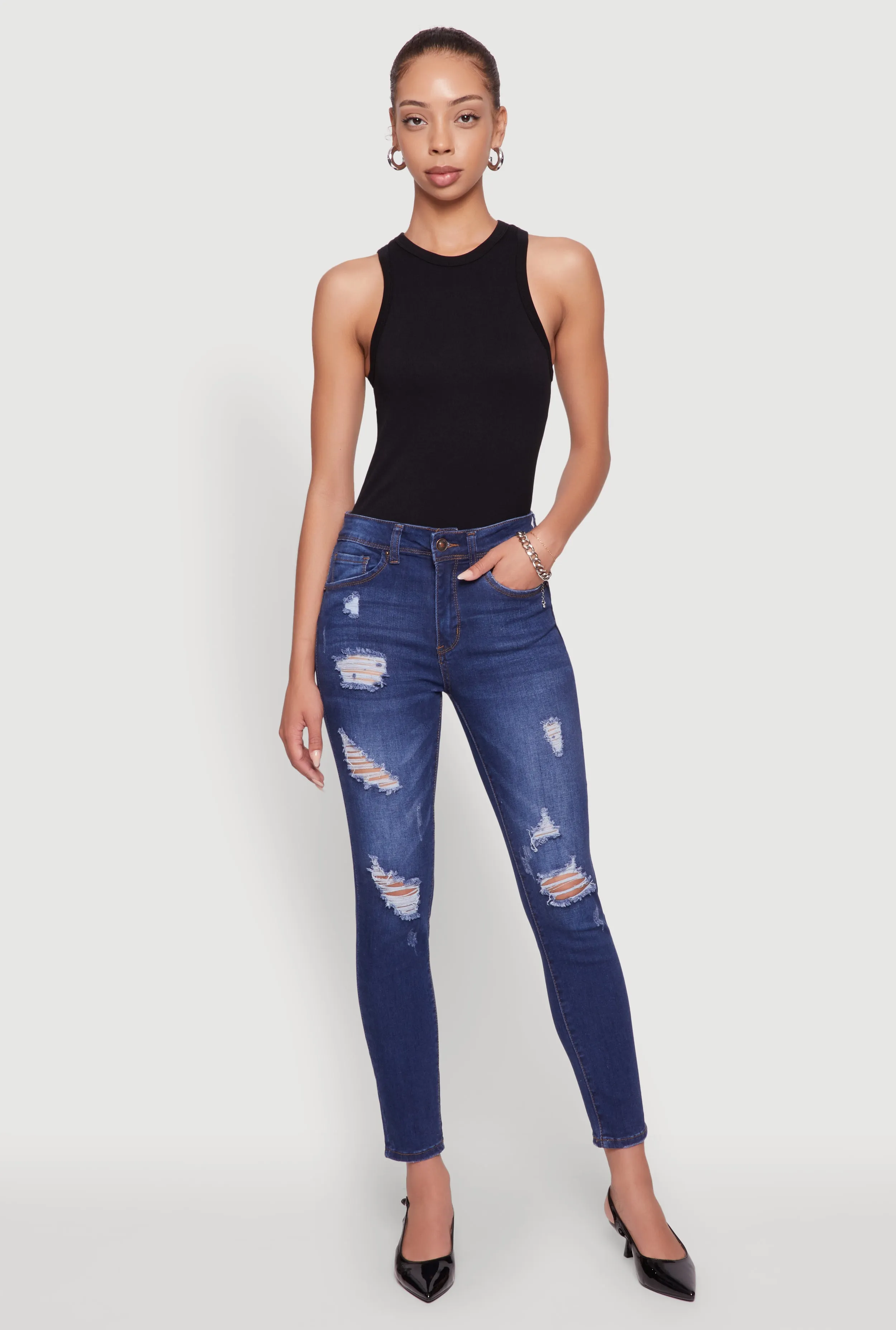 Mid Rise Distressed Skinny Ankle Jeans sold by Rainbow product image thumbnail 3