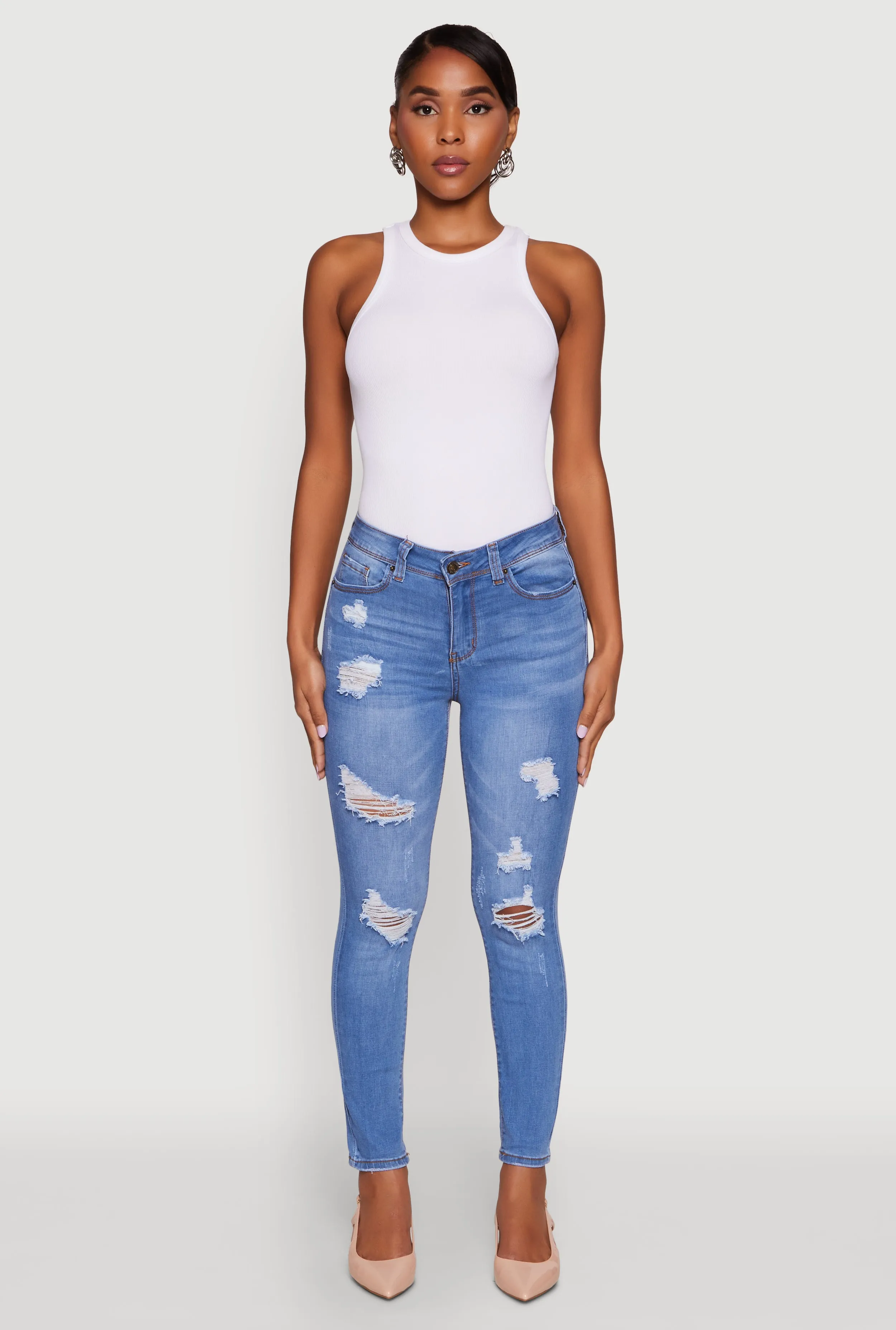 Mid Rise Distressed Skinny Ankle Jeans sold by Rainbow product image thumbnail 2