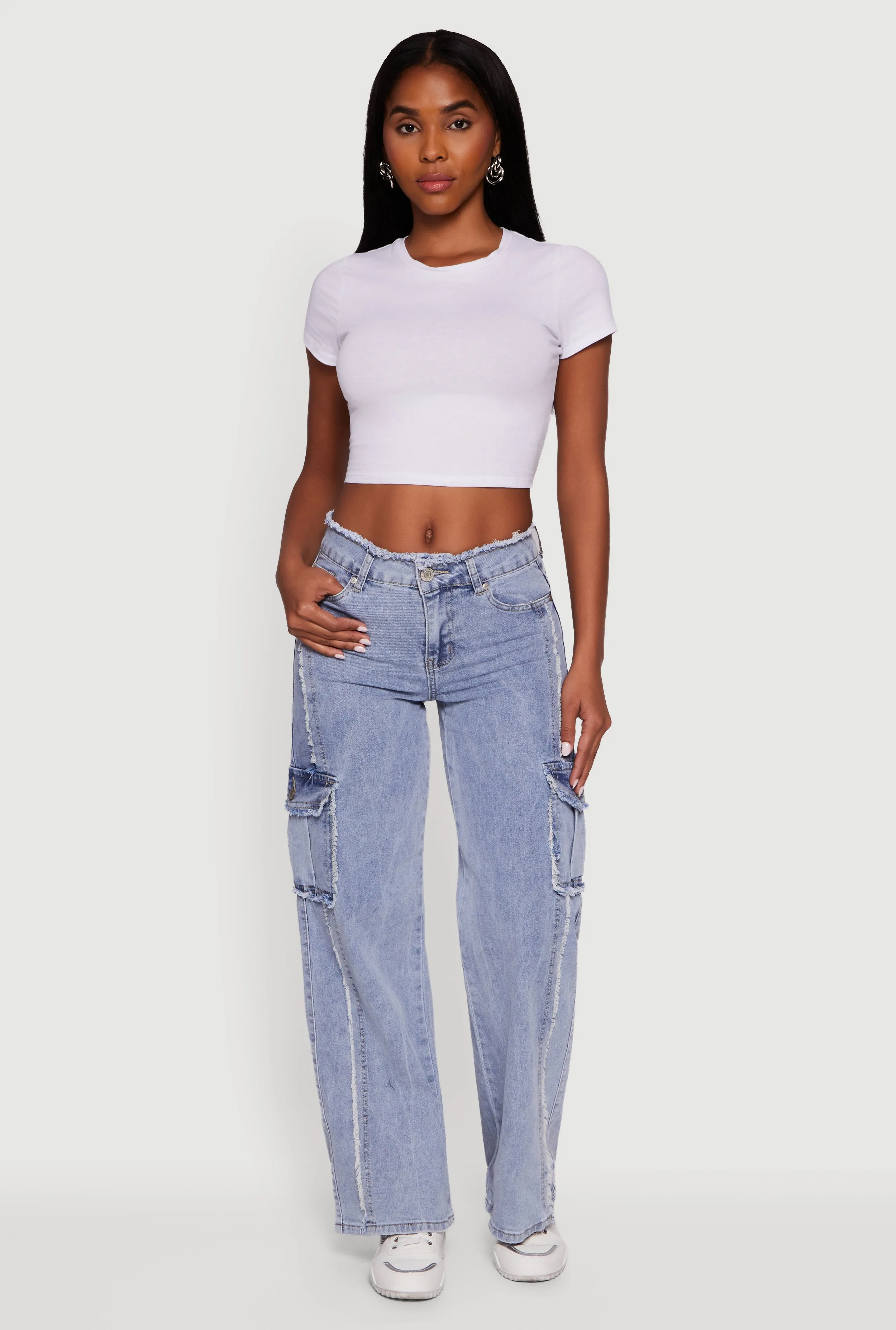 Frayed Acid Wash Cargo Jeans sold by Rainbow