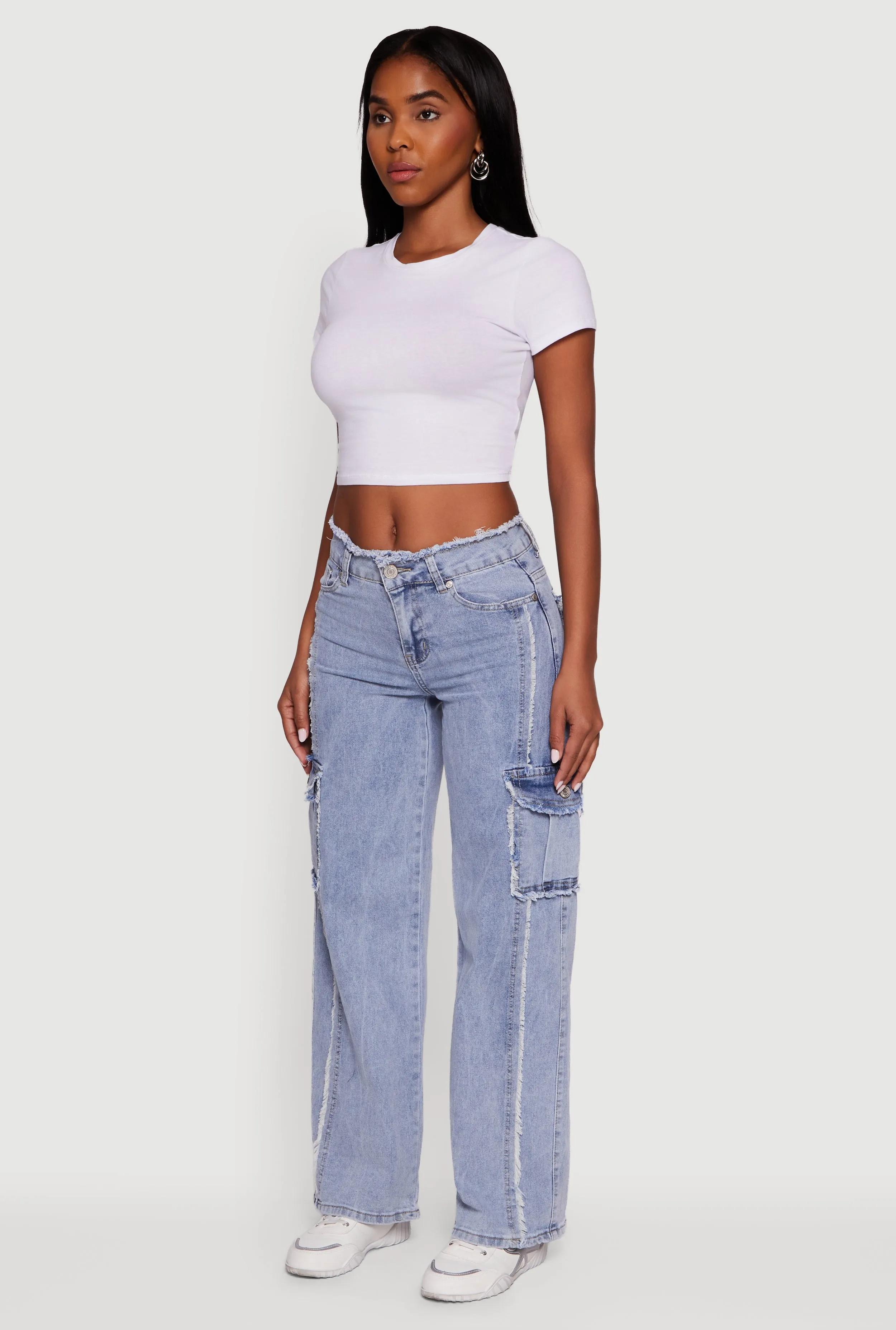 Frayed Acid Wash Cargo Jeans sold by Rainbow product image thumbnail 3