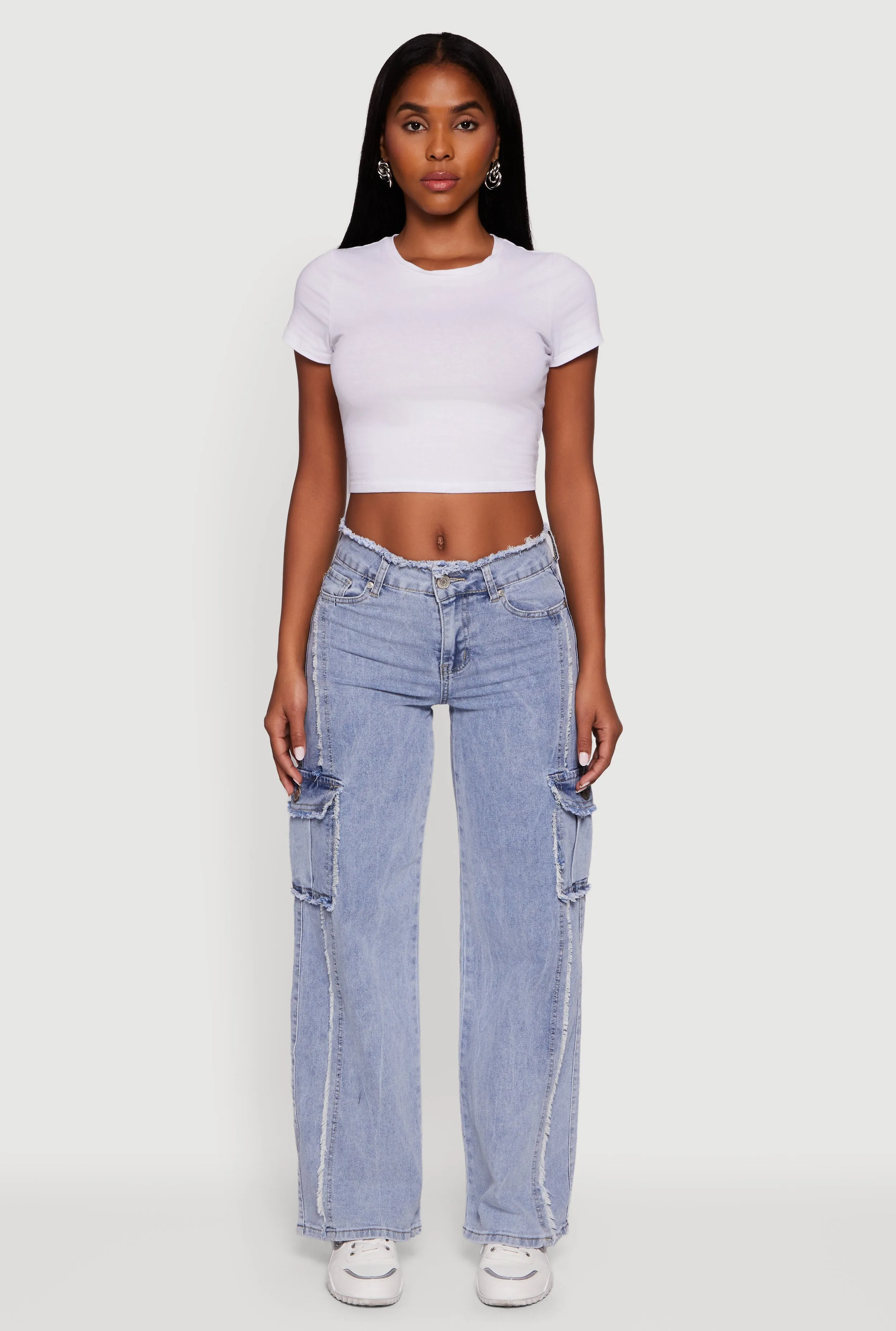 Frayed Acid Wash Cargo Jeans sold by Rainbow product image thumbnail 2