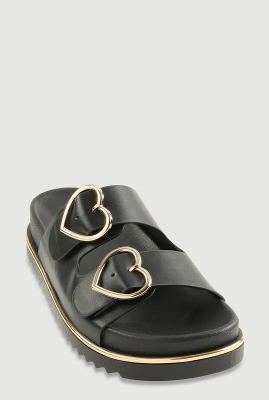 Metallic Heart Buckle Slide Sandals sold by Rainbow