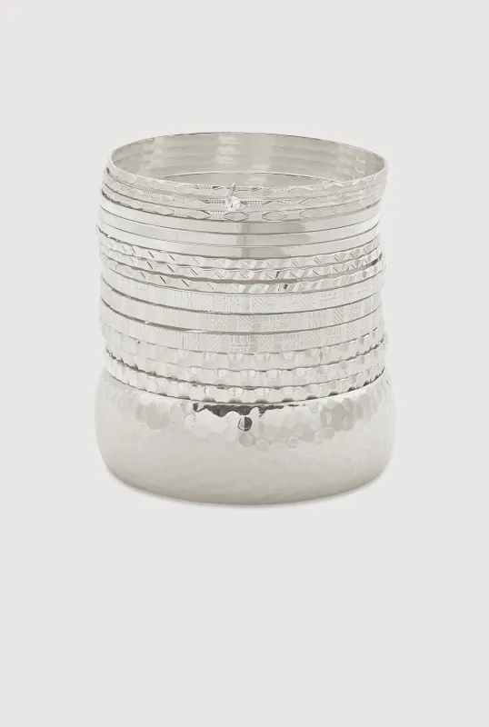 16 Piece Metallic Charm Textured Bangle Set sold by Rainbow