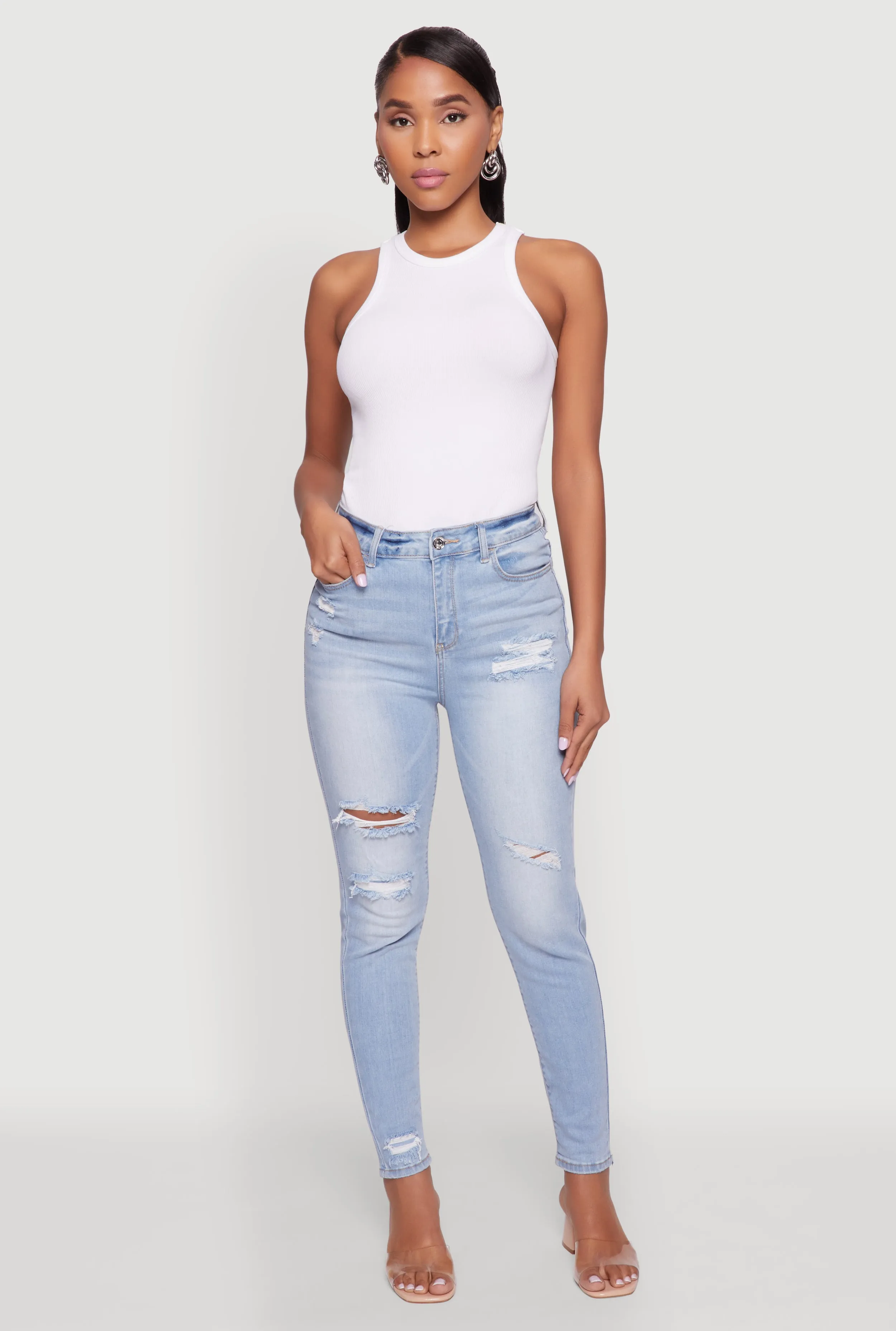 Winnie Distressed High Waisted Skinny Jeans sold by Rainbow