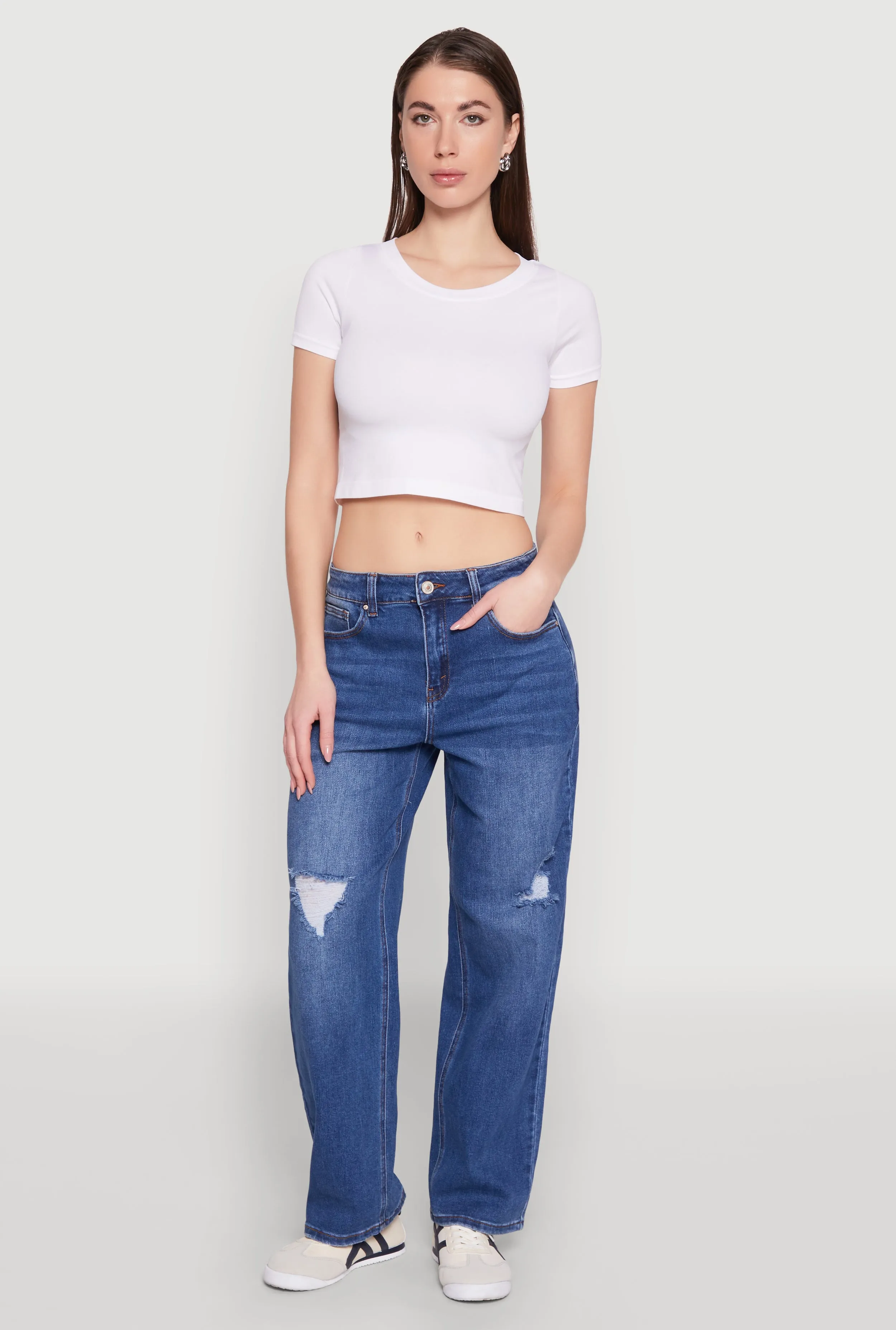 Distressed Knee Mid Rise Straight Jeans sold by Rainbow product image thumbnail 3