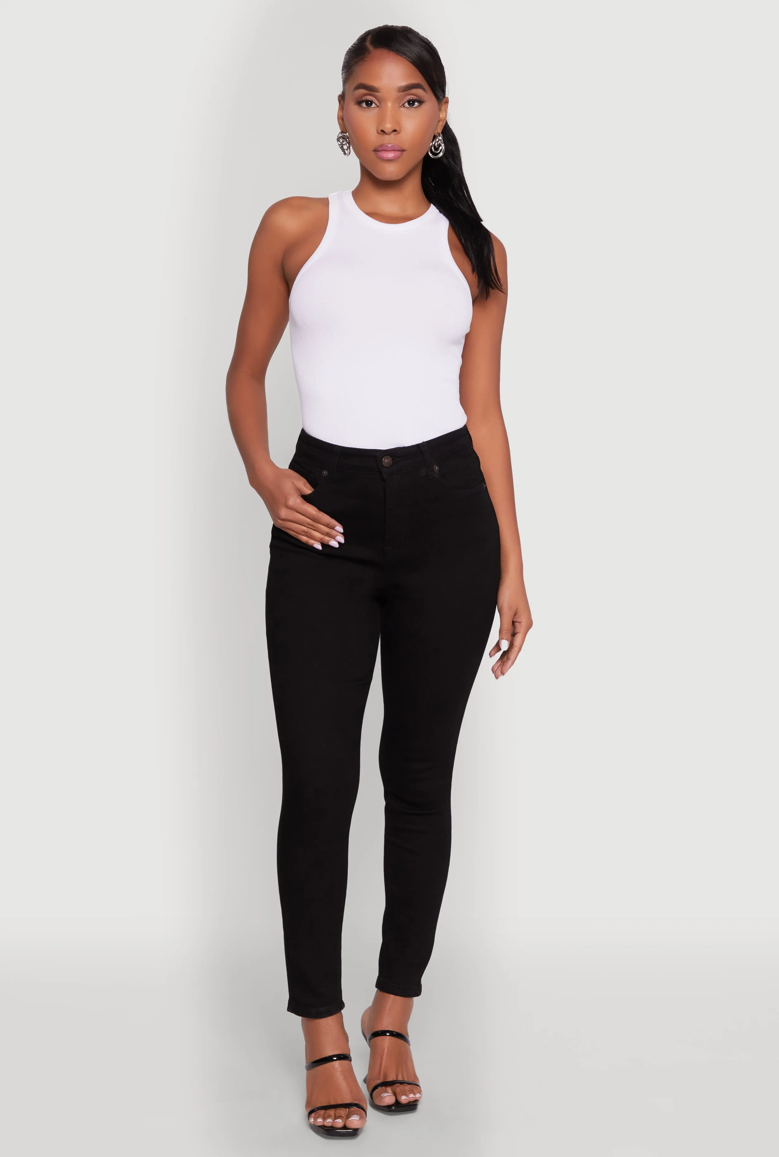 High Waisted Ankle-Length Skinny Jeans sold by Rainbow