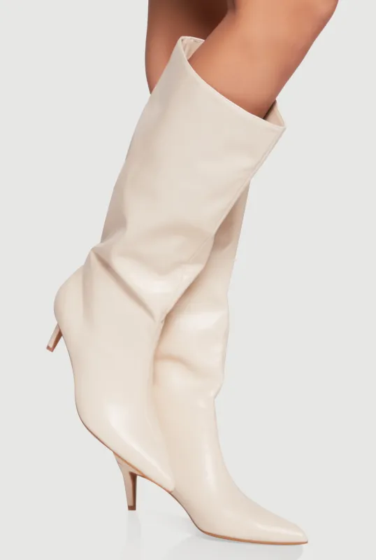 Slouchy Pointed Toe Kitten Heel Boots sold by Rainbow