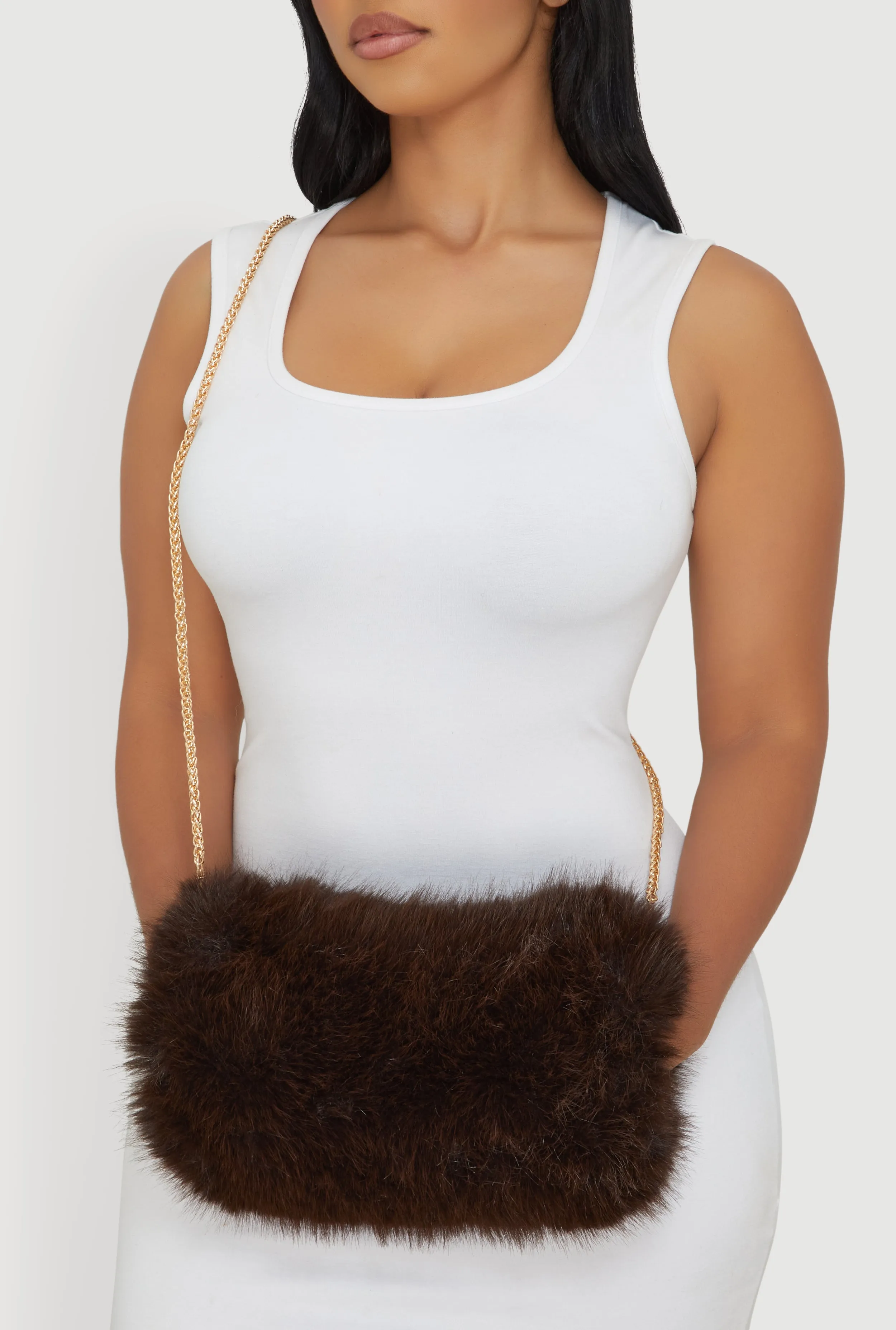 Faux Fur Chain Strap Muff Crossbody Bag sold by Rainbow product image thumbnail 3