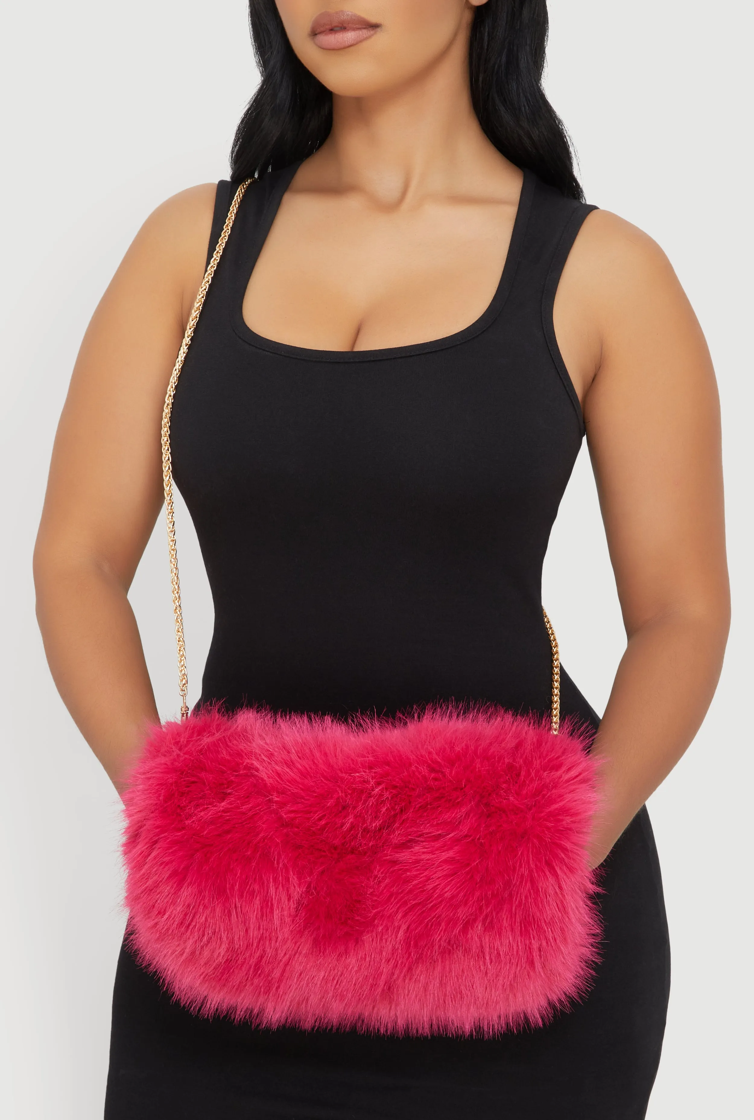 Faux Fur Chain Strap Muff Crossbody Bag sold by Rainbow product image thumbnail 3