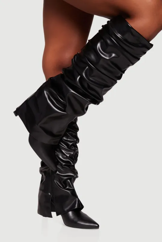 Fold Over Knee High Pointy Toe Slouch Boots sold by Rainbow