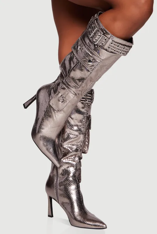 Stiletto Buckle Cargo Mid Calf Boots sold by Rainbow
