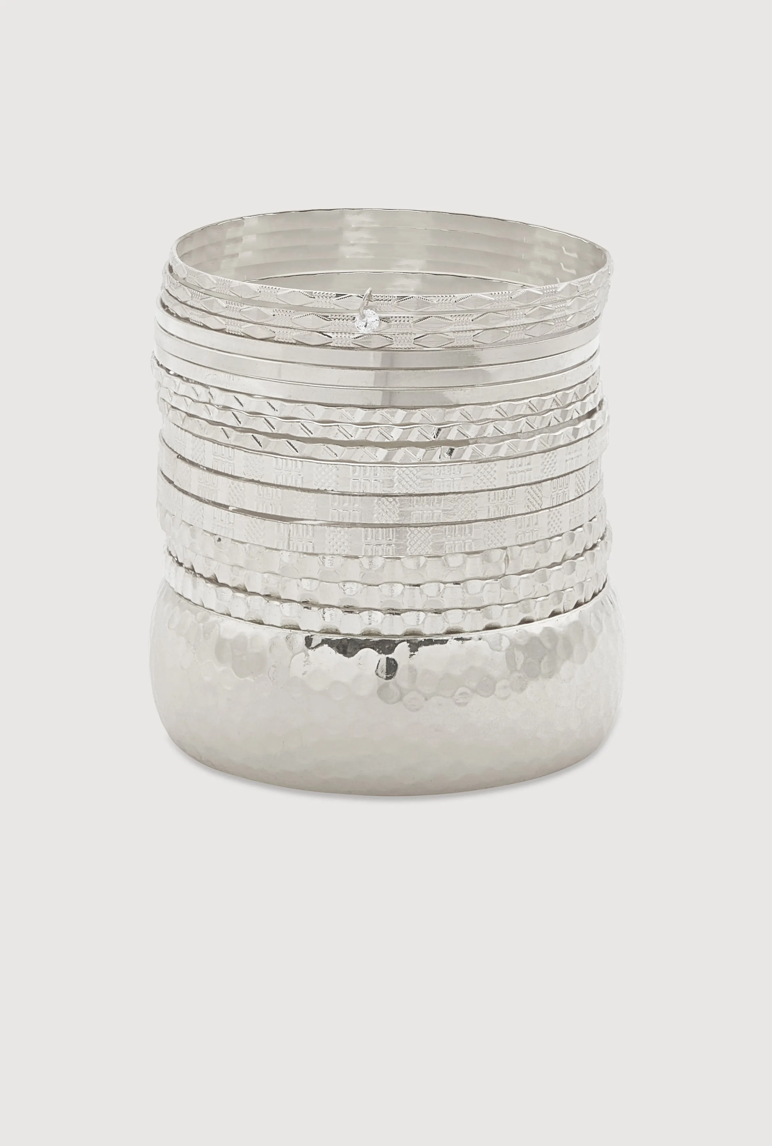 16 Piece Metallic Charm Textured Bangle Set sold by Rainbow