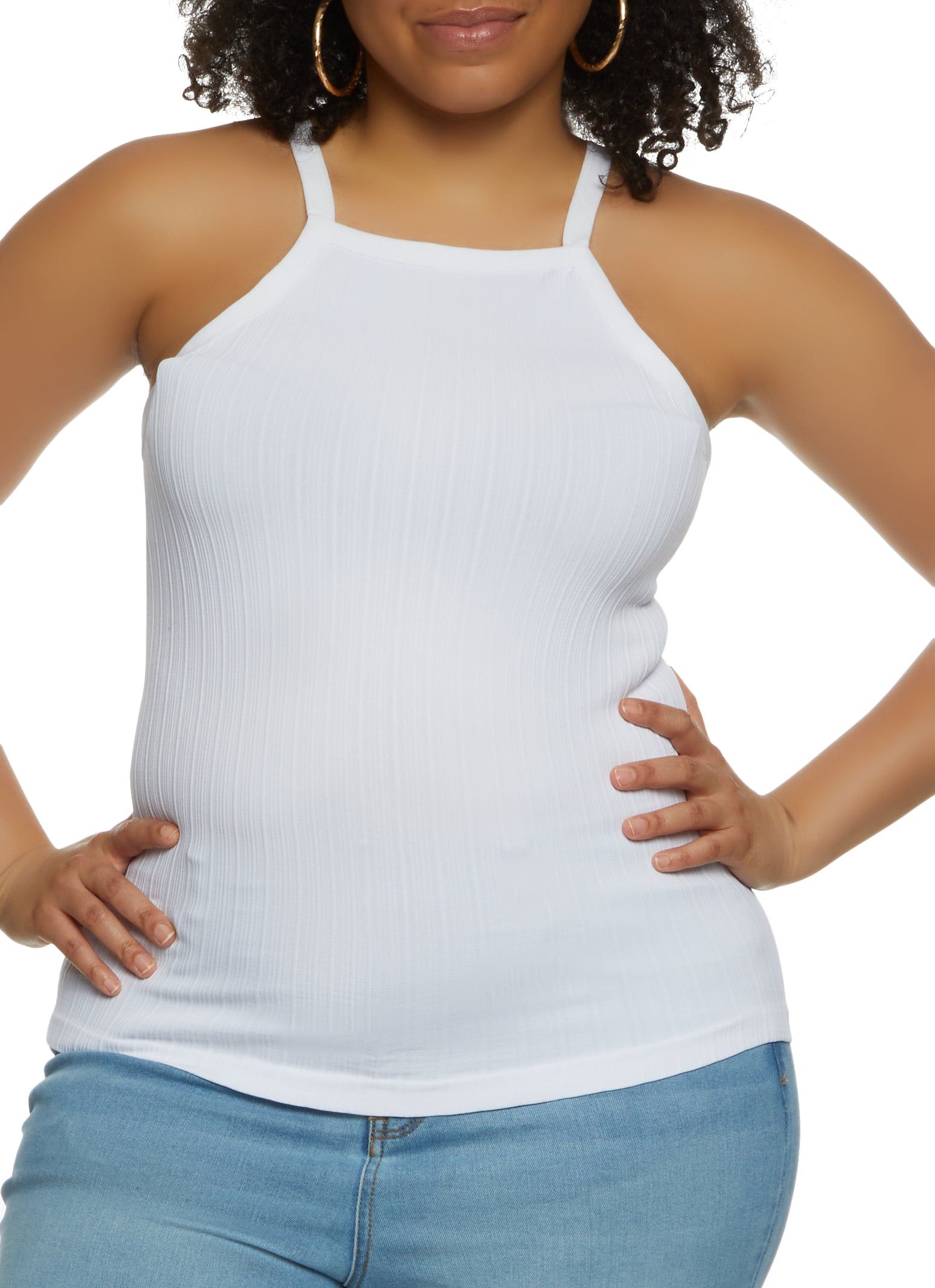Plus Size High Neck Ribbed Tank Top sold by Rainbow